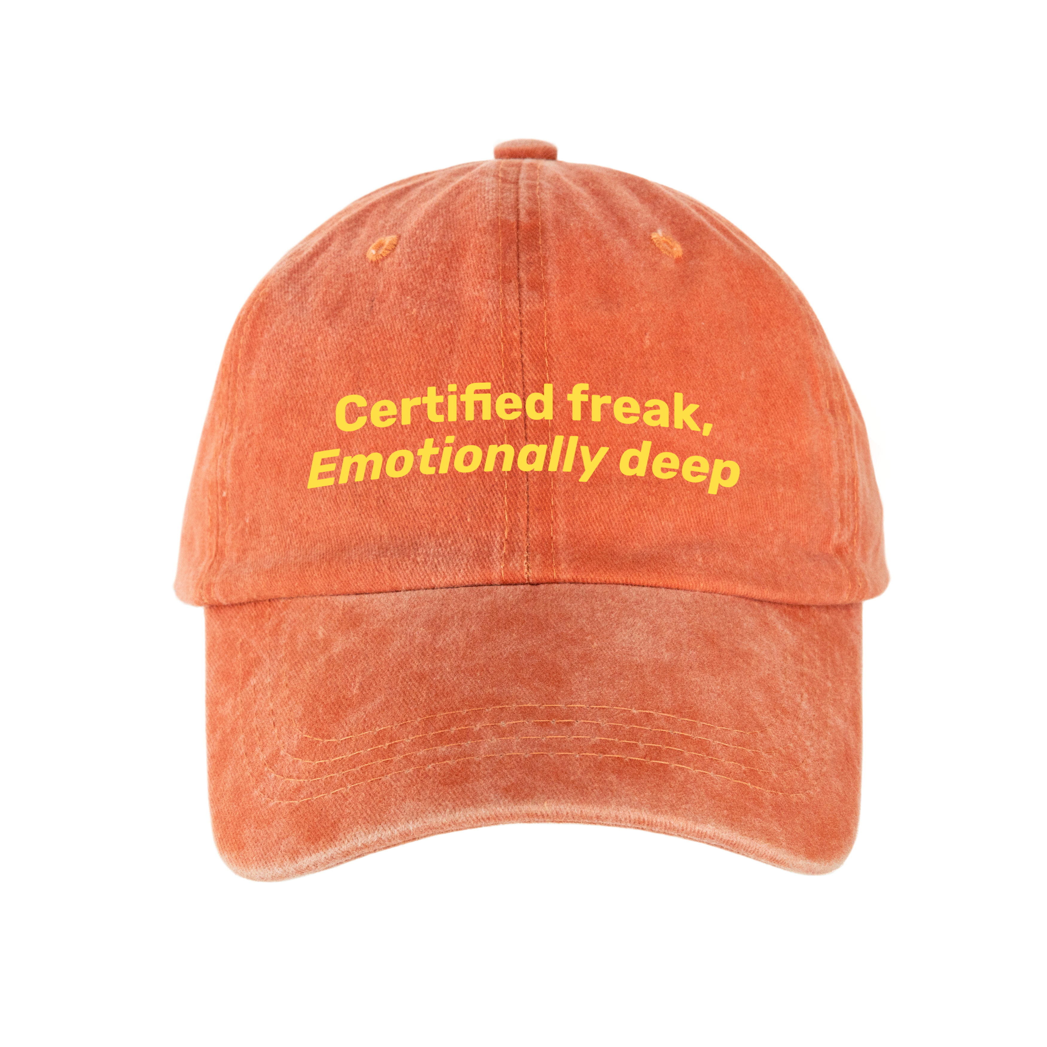 Кепка шестиклинка хлопок Vintage потертая оранжевая Certified freak - фото 1 - Кепки, панамы