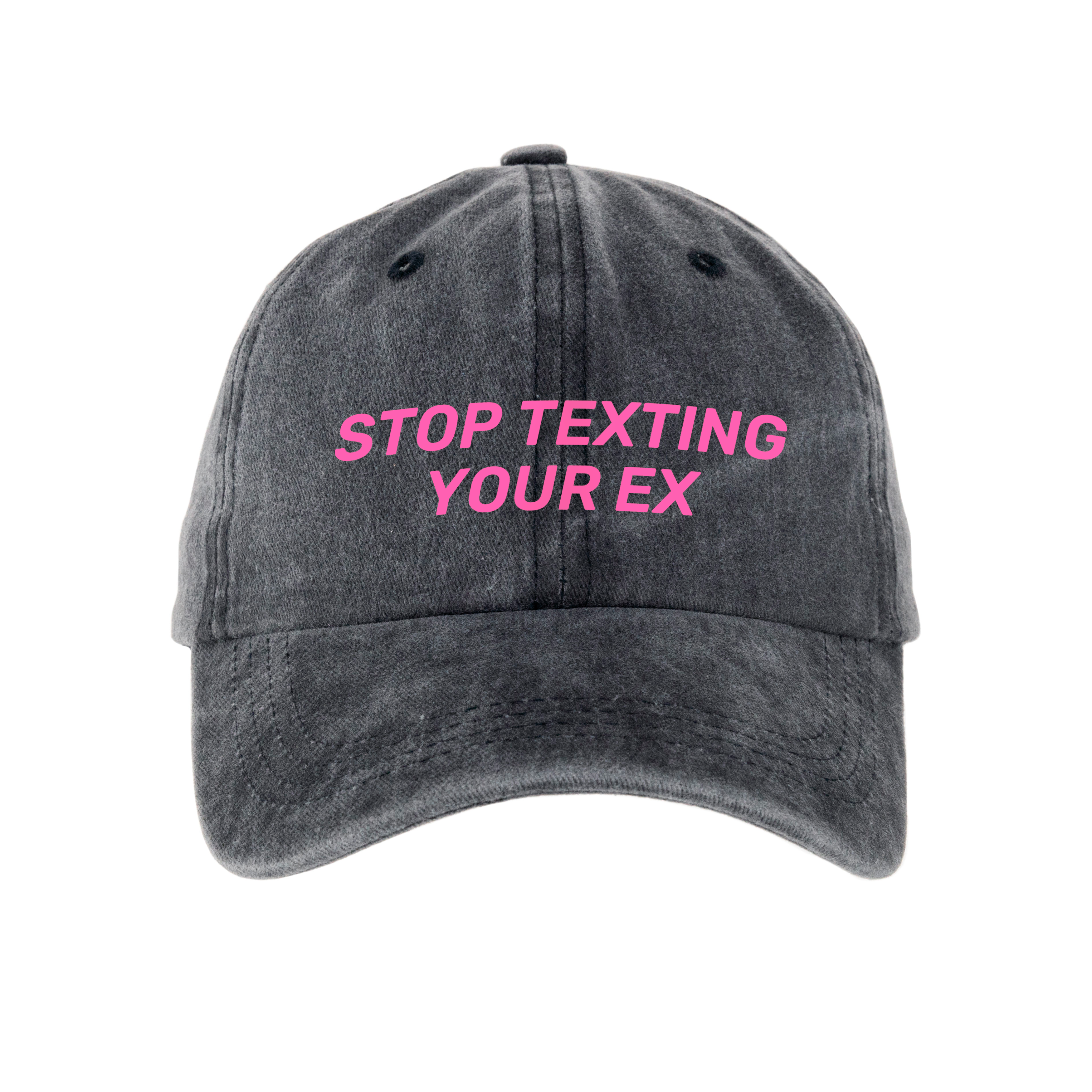 Кепка шестиклинка хлопок Vintage потертая темно-серая Stop texting - фото 1 - Кепки, панамы