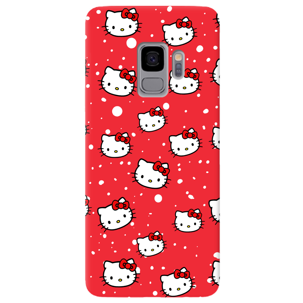 Чехол для Samsung Galaxy S9 ярко-красный матовый soft touch Hello Kitty - фото 1 - Чехлы для телефонов