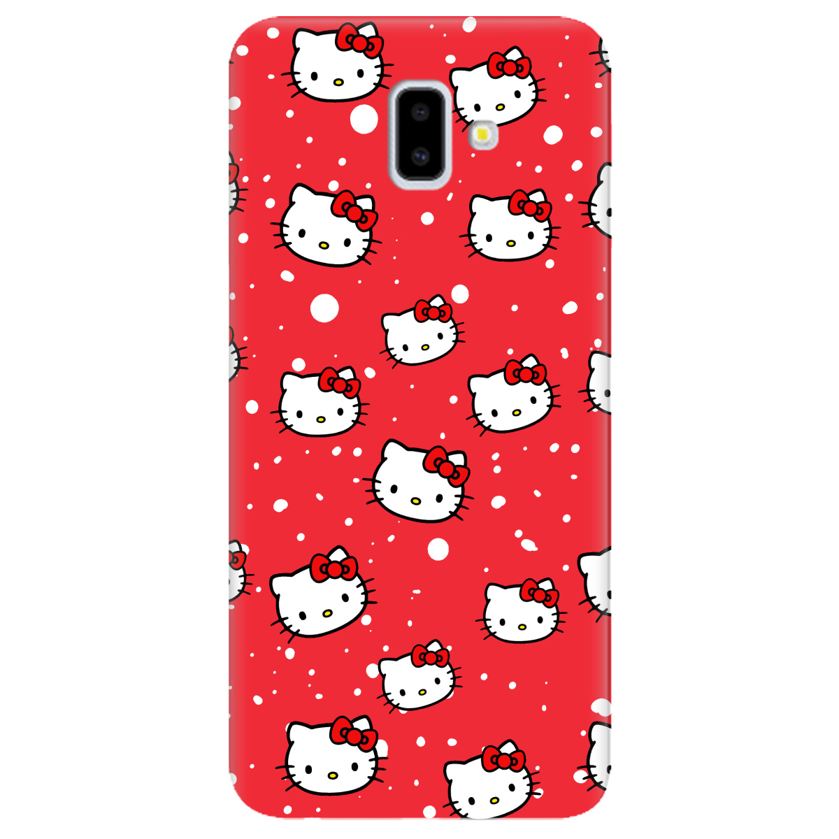 Чохол для Samsung Galaxy J6 Plus 2018 яскраво-червоний матовий soft touch Hello Kitty - фото 1 - Чохли для телефонів