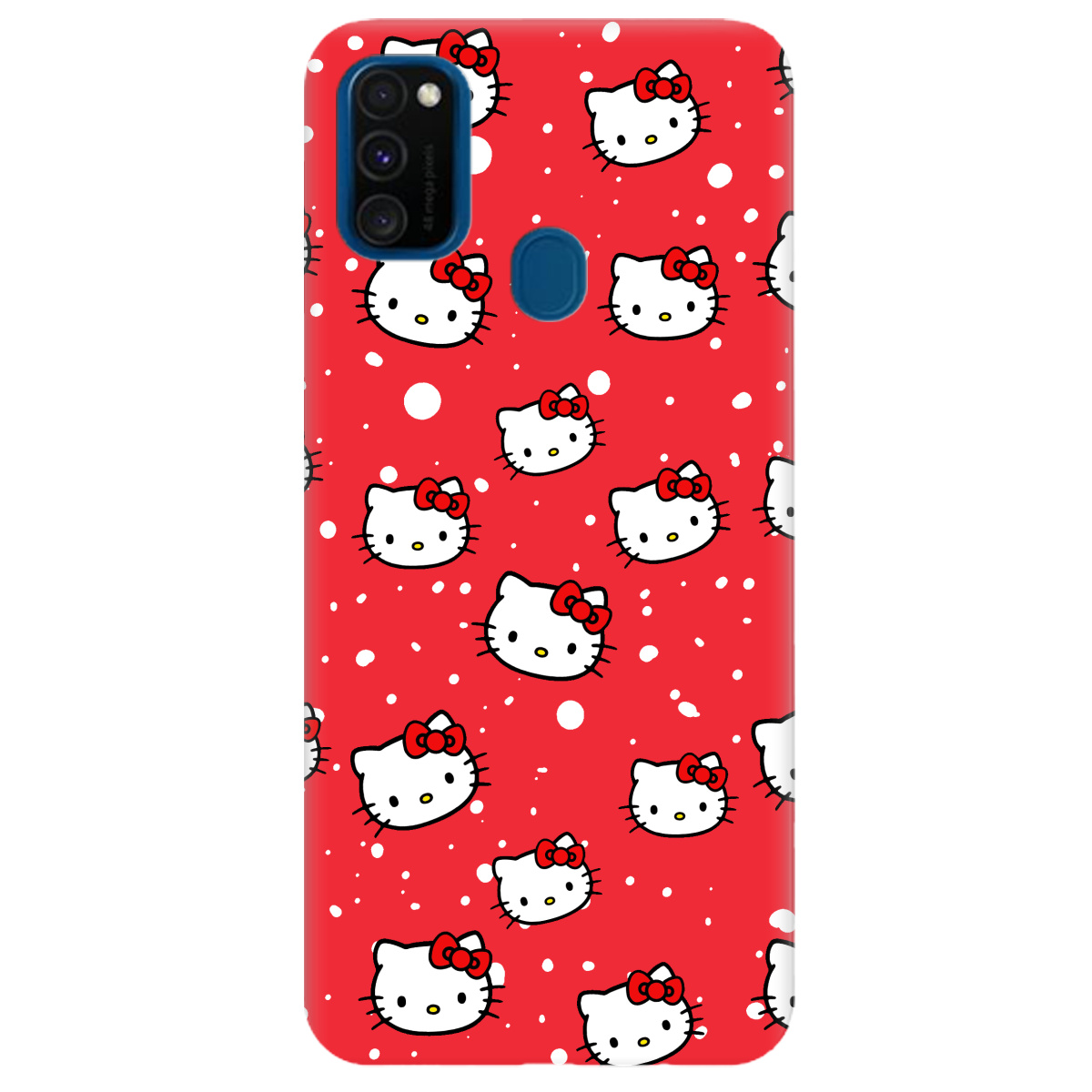 Чохол для Samsung Galaxy M21 яскраво-червоний матовий soft touch Hello Kitty - фото 1 - Чохли для телефонів