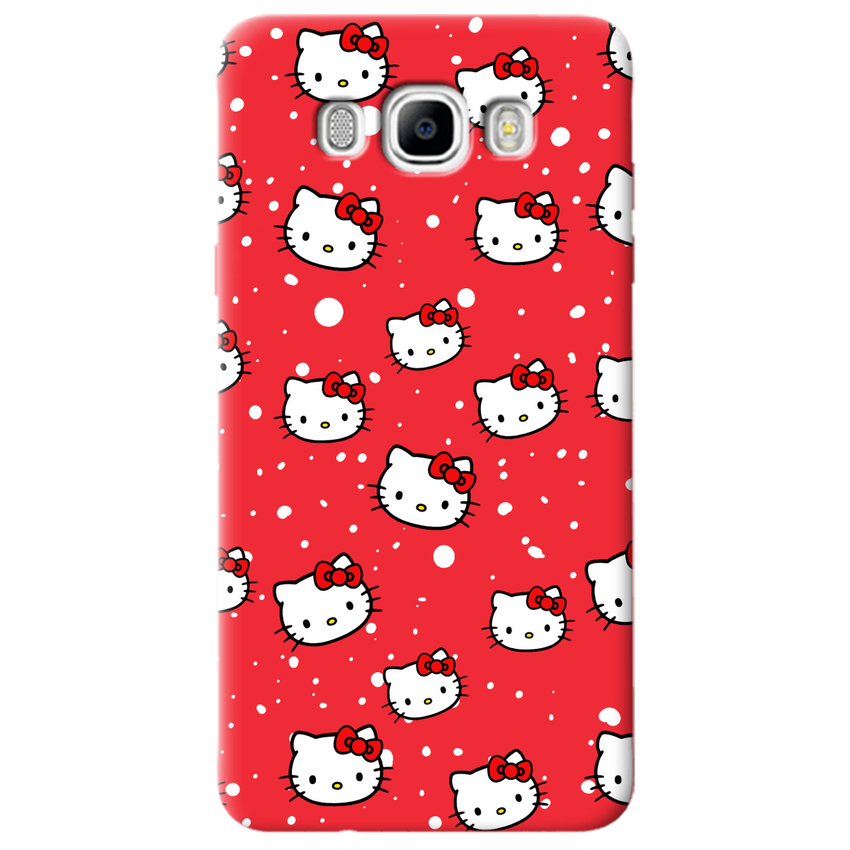 Чохол для Samsung Galaxy J7 2016 яскраво-червоний матовий soft touch Hello Kitty - фото 1 - Чохли для телефонів