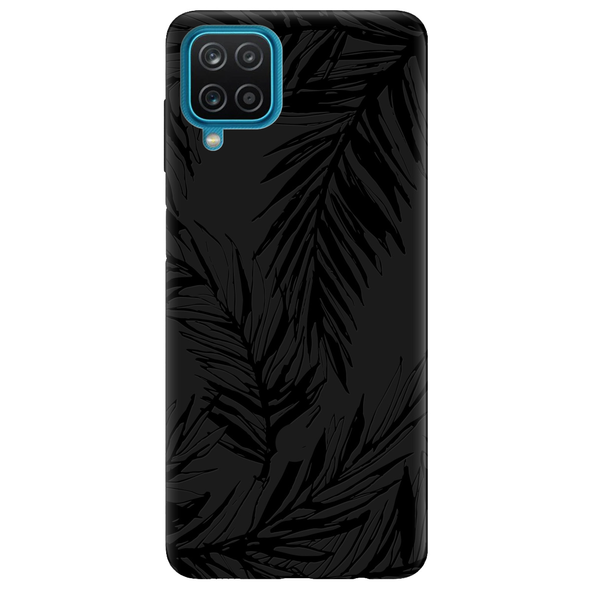 Чехол для Samsung Galaxy A12 черный матовый soft touch Tropics - фото 1 Чехол для Samsung Galaxy A12 черный матовый soft touch Tropics - фото 1 - Чехлы для телефонов