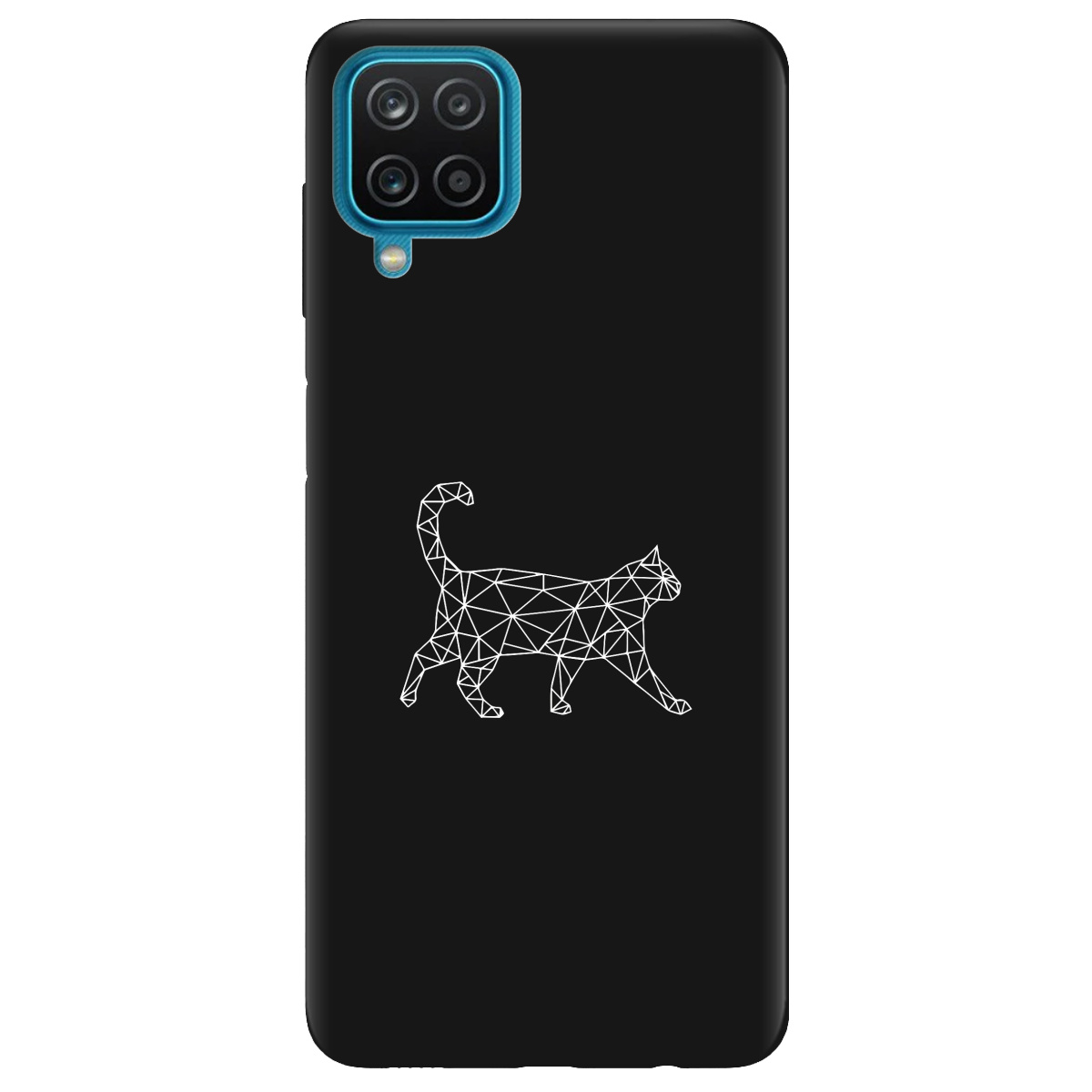 Чехол для Samsung Galaxy A12 черный матовый soft touch White cat - фото 1 - Чехлы для телефонов