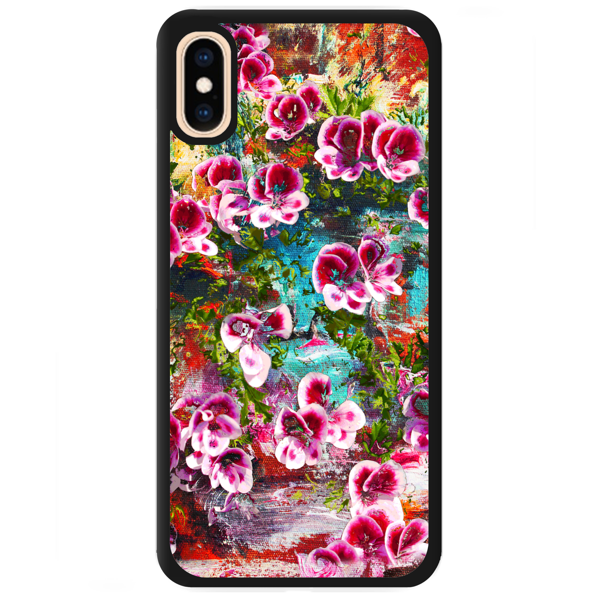 Чехол для Apple iPhone XS пластиковый с чёрными силиконовыми бортиками Watercolor flowers - фото 1 - Чехлы для телефонов
