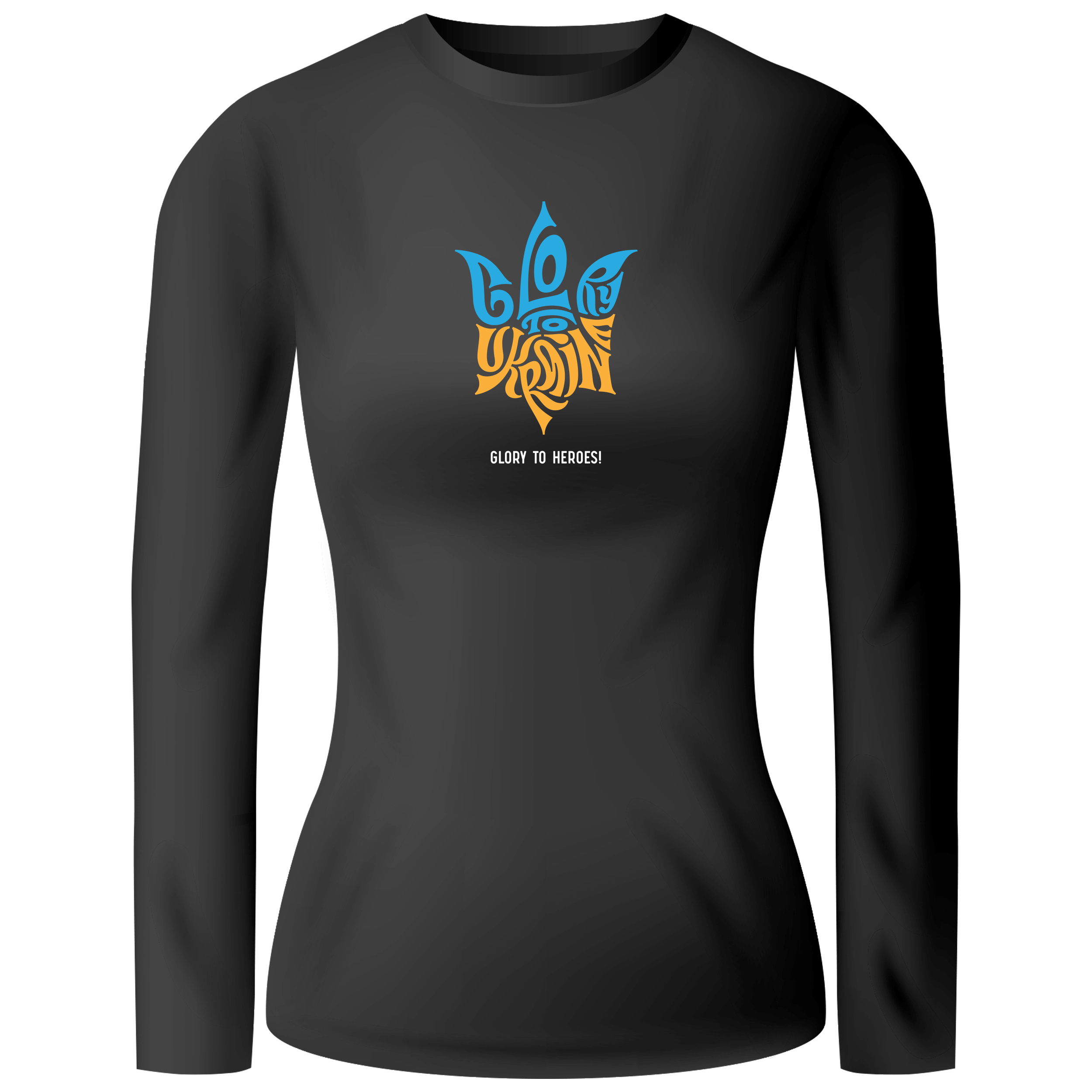 Лонгслив женский чёрный хлопок/эластан Glory to Ukraine S - фото 1 Лонгслив женский чёрный хлопок/эластан Glory to Ukraine S - фото 1 - Лонгсливы