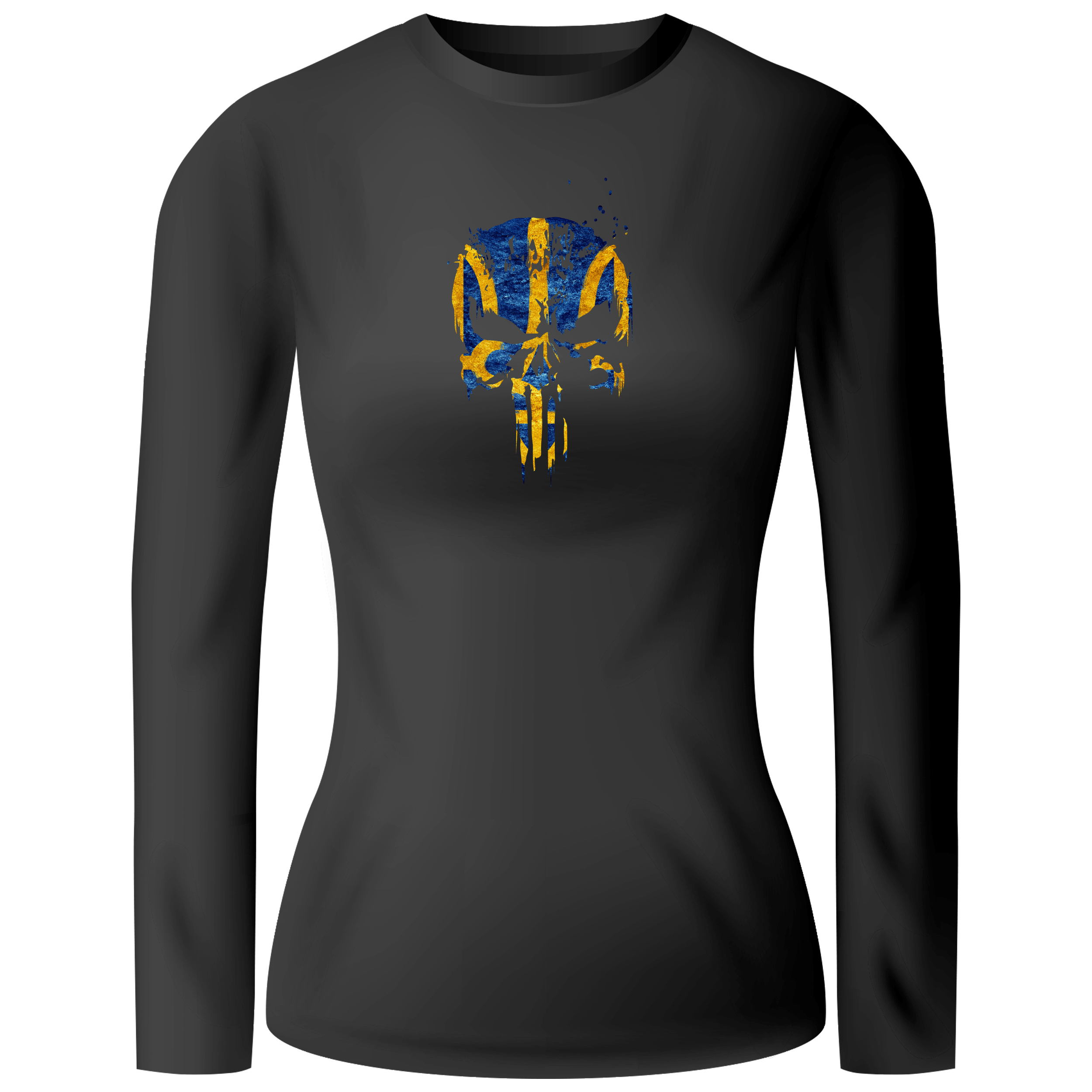 Лонгслив женский чёрный хлопок/эластан Skull ukrainian XL - фото 1 - Лонгсливы