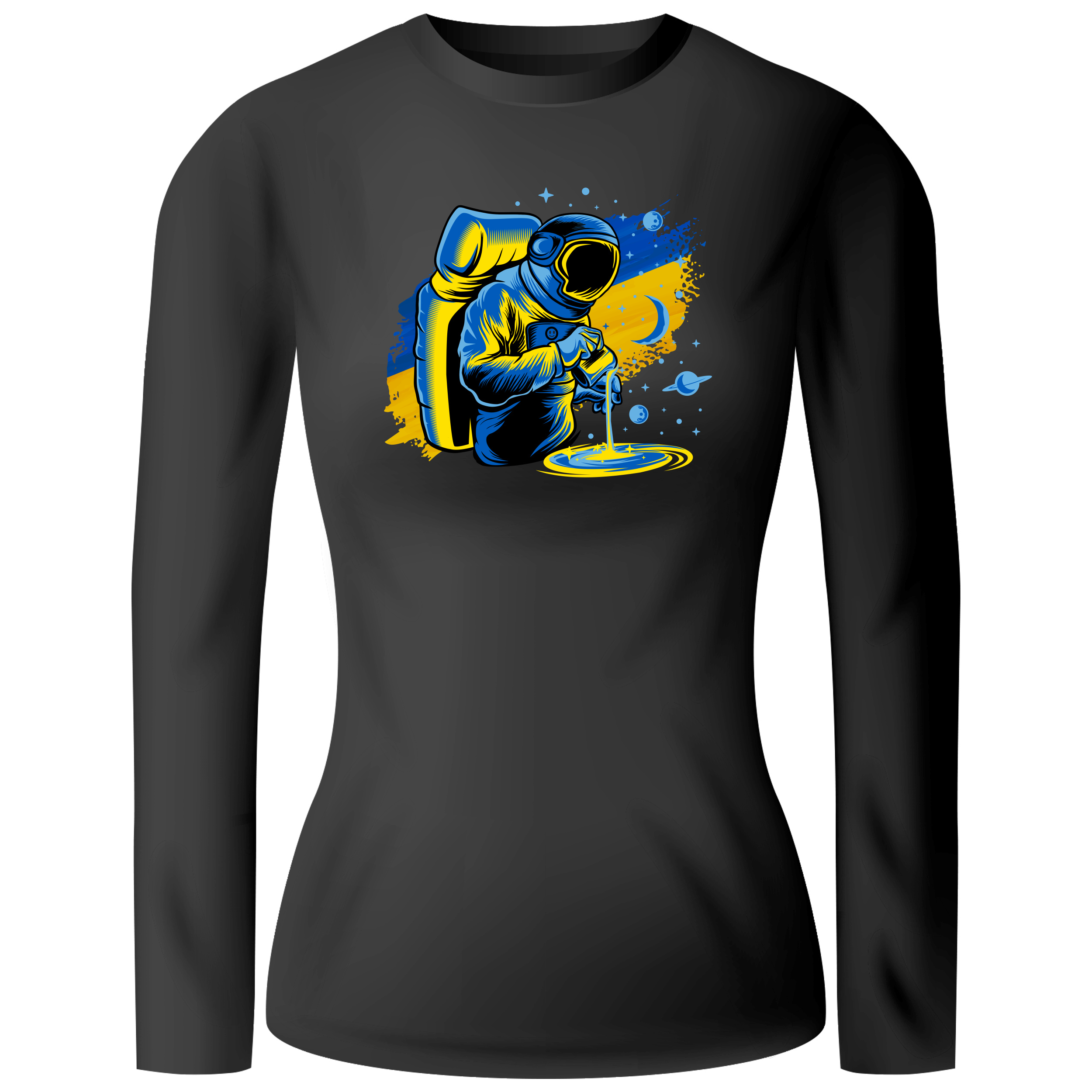 Лонгслив женский чёрный хлопок/эластан Ukrainian universe XS - фото 1 - Лонгсливы