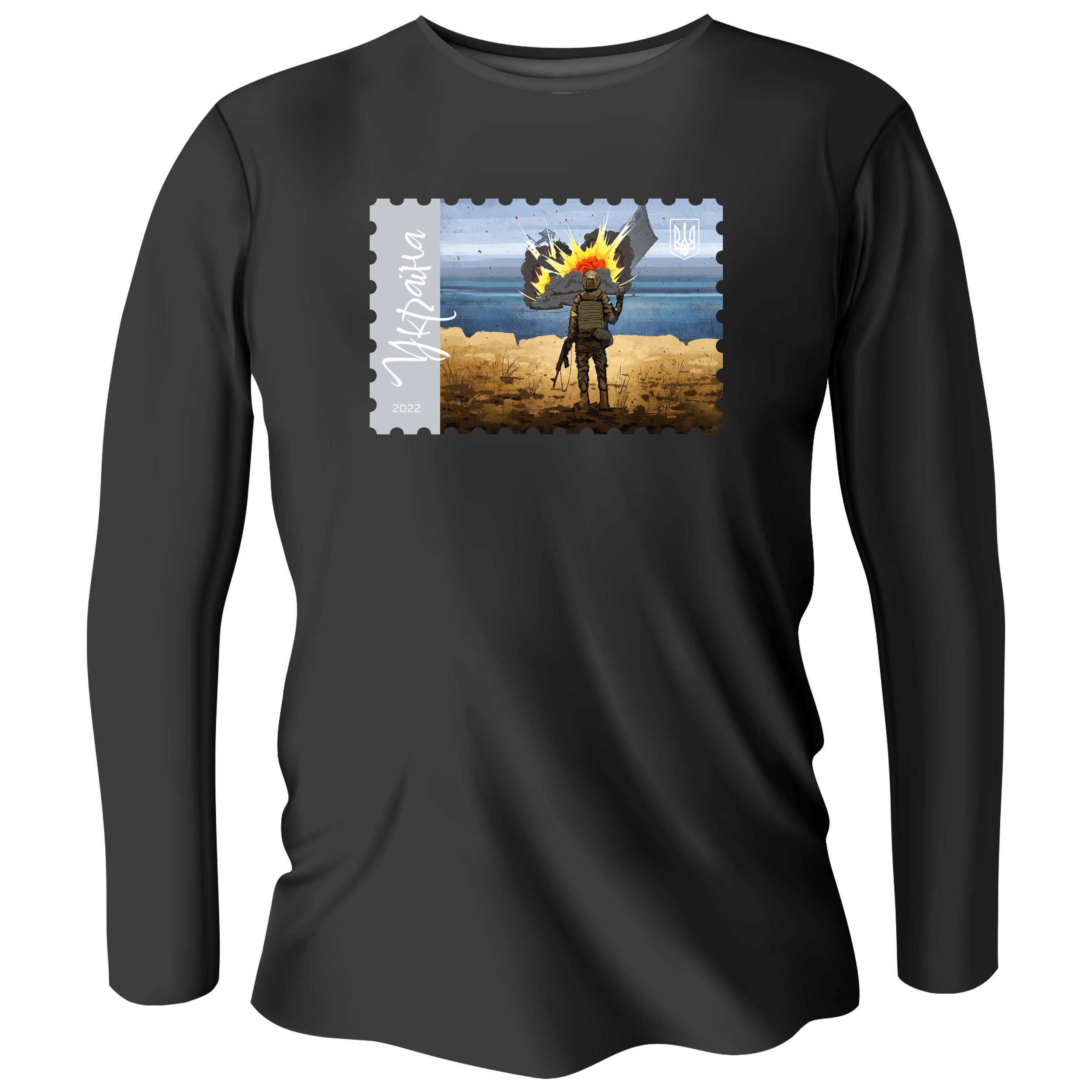 Лонгслів чоловічий чорний бавовна/еластан Марка "Русский военный корабль" XL - фото 1 - Лонгсліви