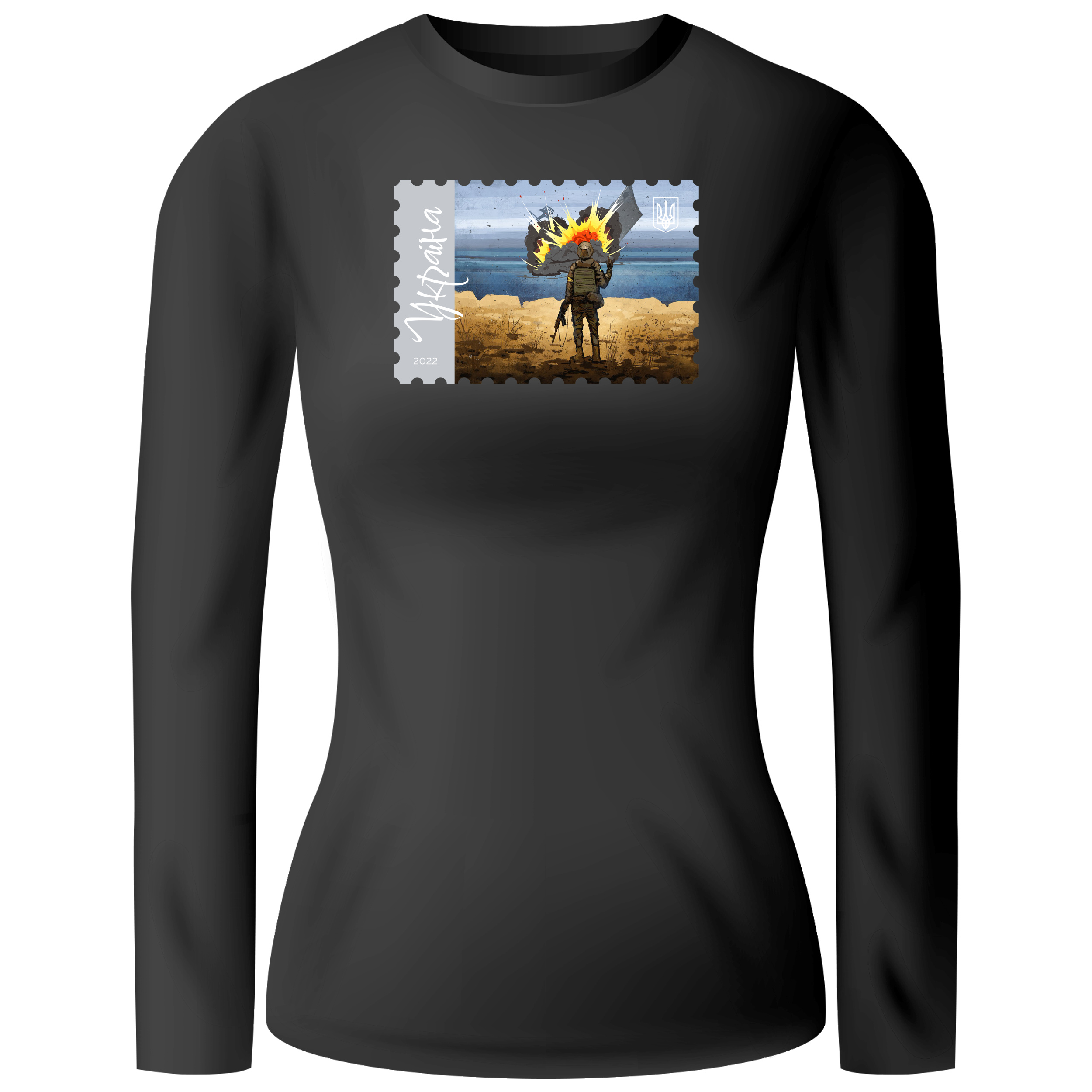 Лонгслів женский чорний бавовна/еластан Марка "Русский военный корабль" L - фото 1 - Лонгсліви