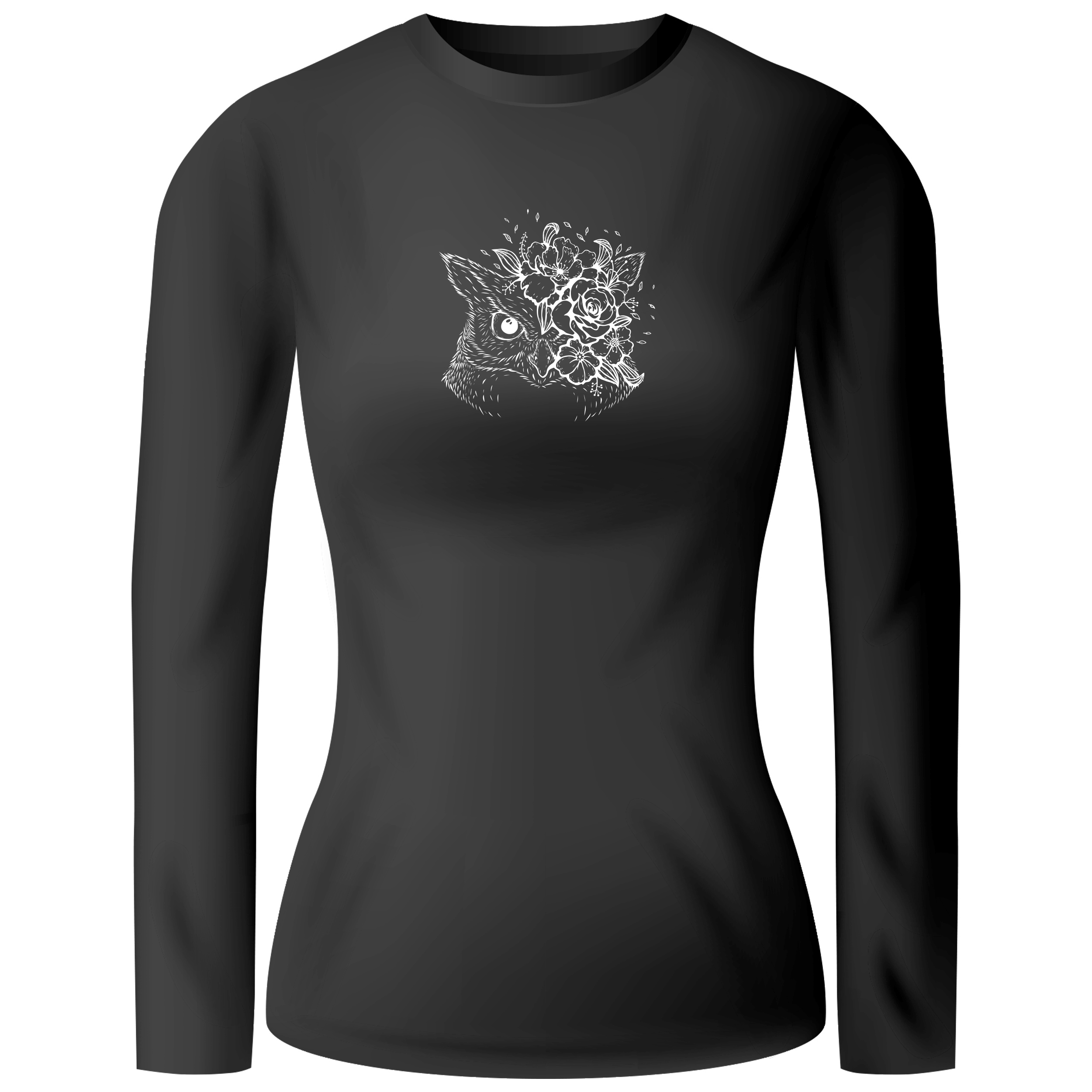 Лонгслив женский чёрный хлопок/эластан light owl S - фото 1 Лонгслив женский чёрный хлопок/эластан light owl S - фото 1 - Лонгсливы