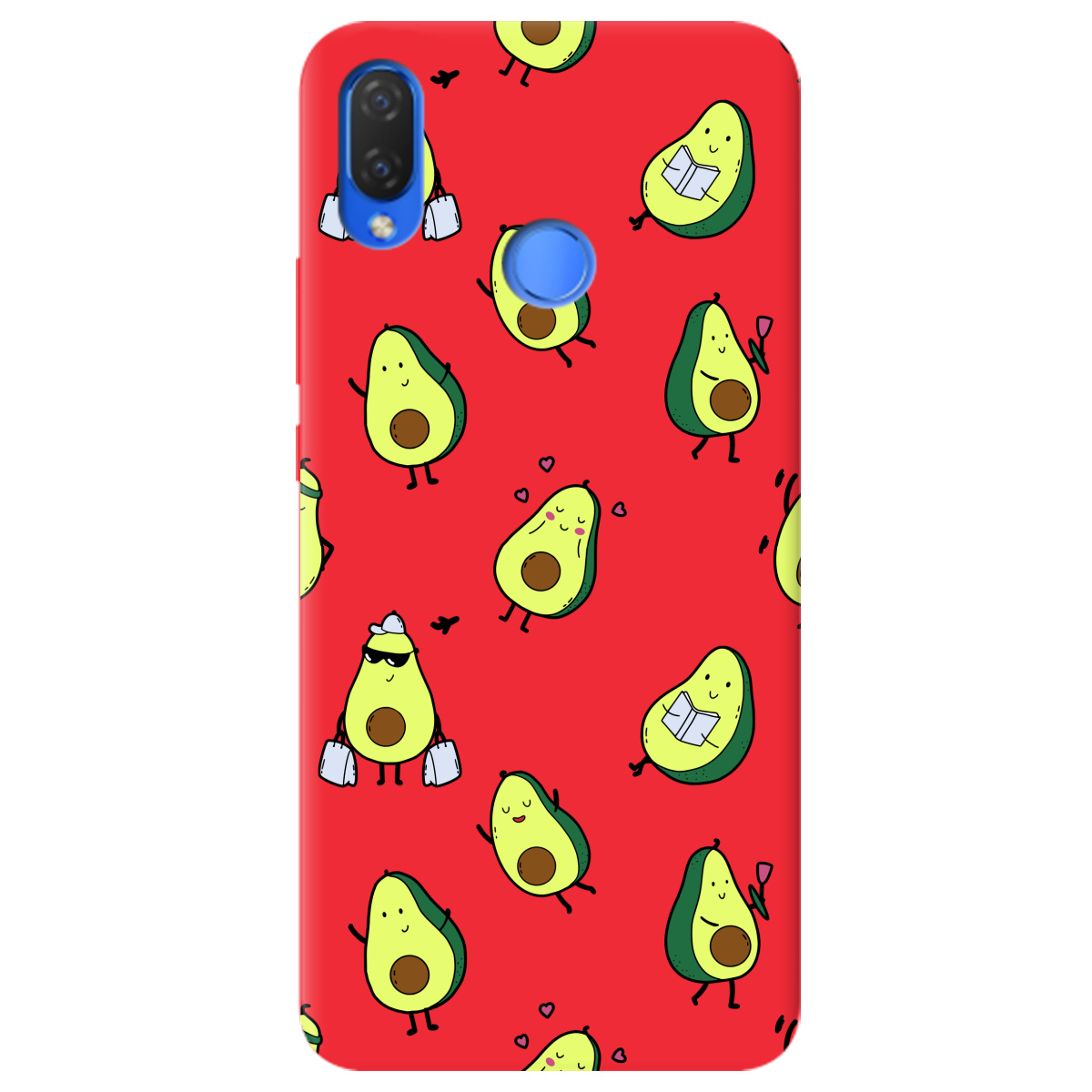 Чохол для Huawei P Smart Plus яскраво-червоний матовий soft touch Cute avocado - фото 1 - Чохли для телефонів