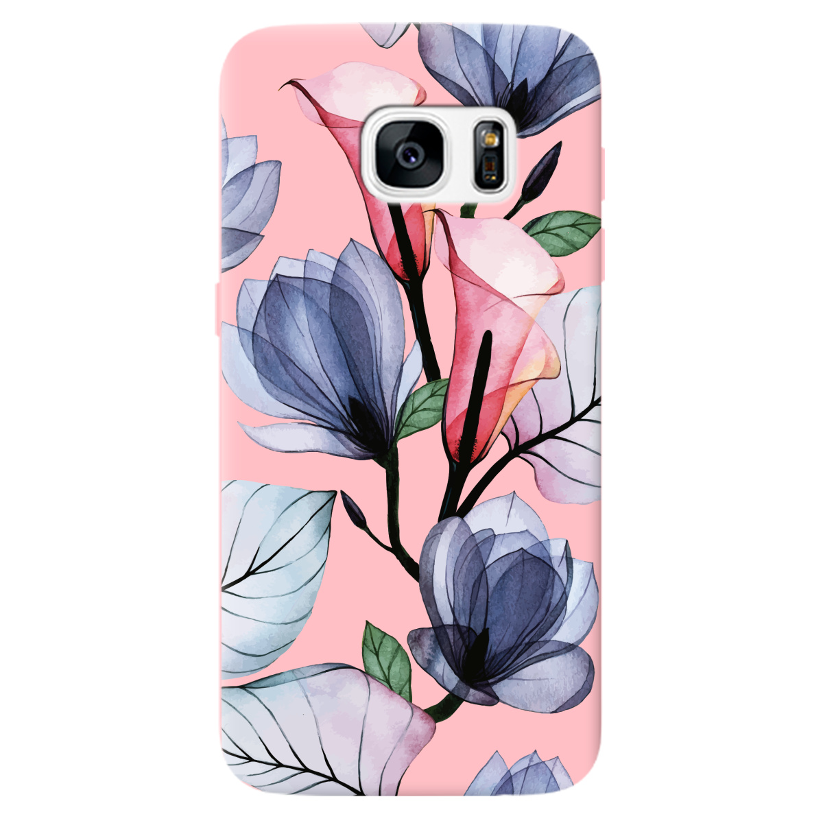 Чехол для Samsung Galaxy S7 нежно-розовый матовый soft touch Tropical flowers - фото 1 - Чехлы для телефонов