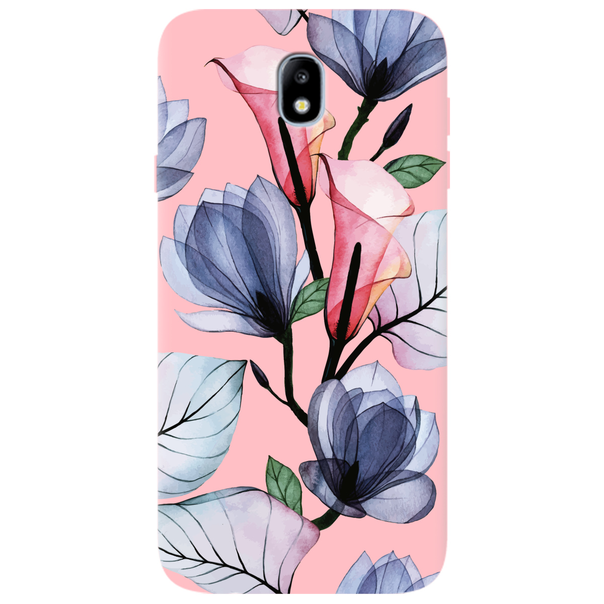 Чехол для Samsung Galaxy J7 2017 нежно-розовый матовый soft touch Tropical flowers - фото 1 Чехол для Samsung Galaxy J7 2017 нежно-розовый матовый soft touch Tropical flowers - фото 1 - Чехлы для телефонов