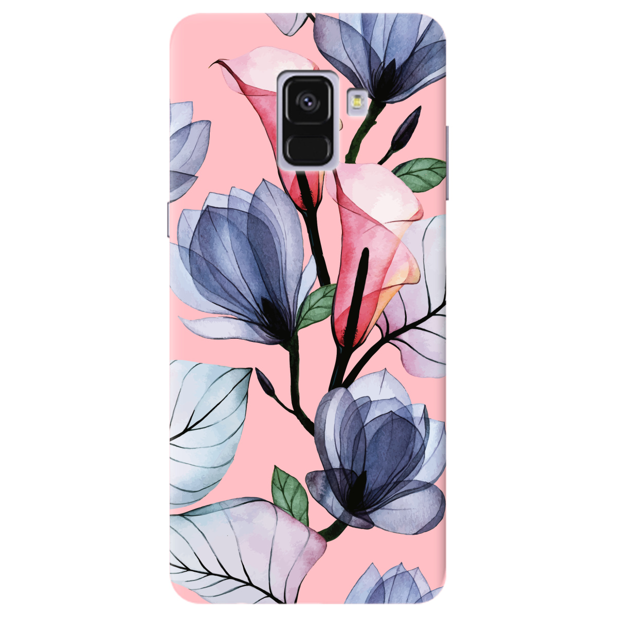 Чохол для Samsung Galaxy A8 2018 ніжно-рожевий матовий soft touch Tropical flowers - фото 1 - Чохли для телефонів