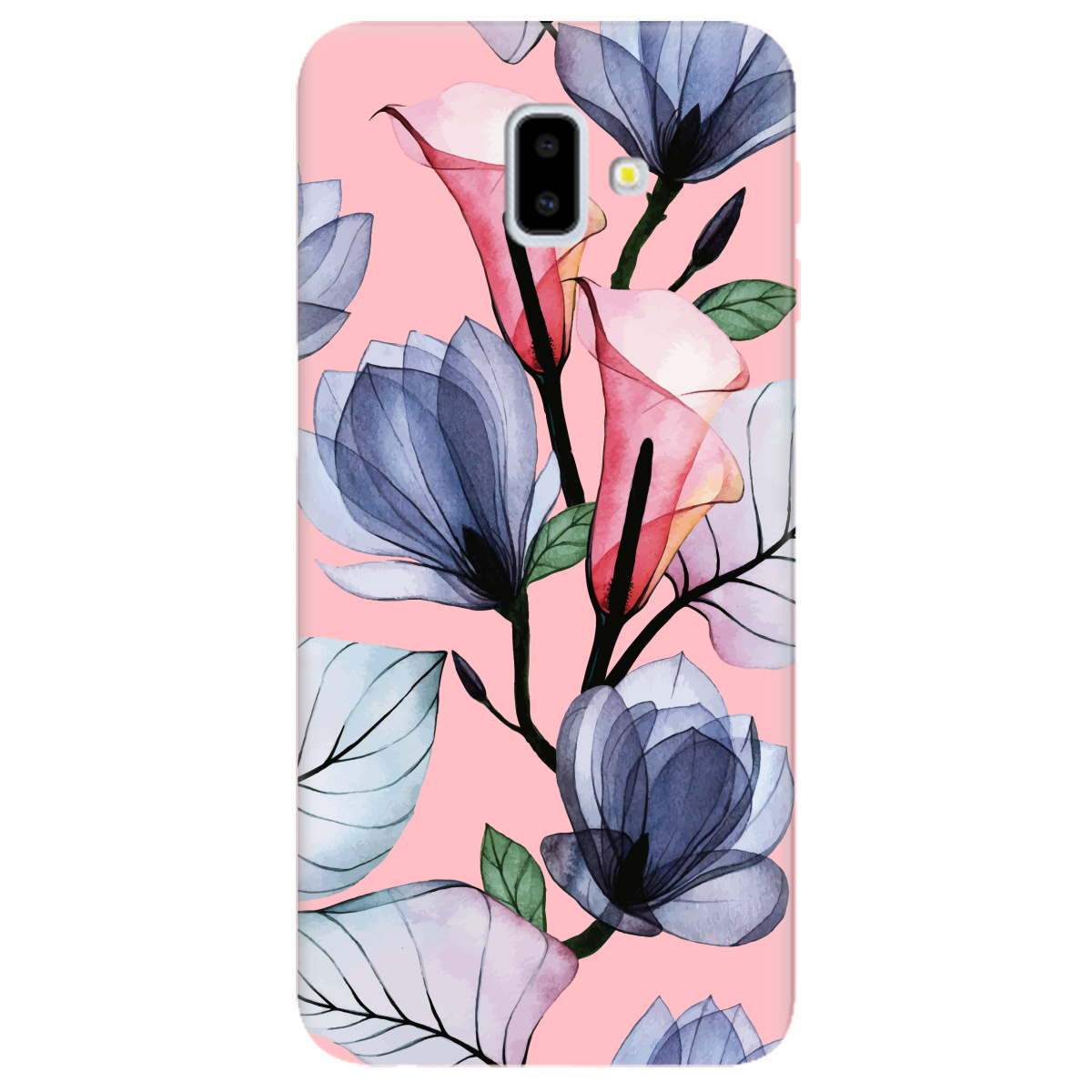 Чохол для Samsung Galaxy J6 Plus 2018 ніжно-рожевий матовий soft touch Tropical flowers - фото 1 - Чохли для телефонів