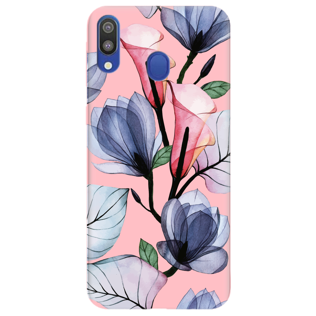 Чохол для Samsung Galaxy M20 ніжно-рожевий матовий soft touch Tropical flowers - фото 1 Чохол для Samsung Galaxy M20 ніжно-рожевий матовий soft touch Tropical flowers - фото 1 - Чохли для телефонів