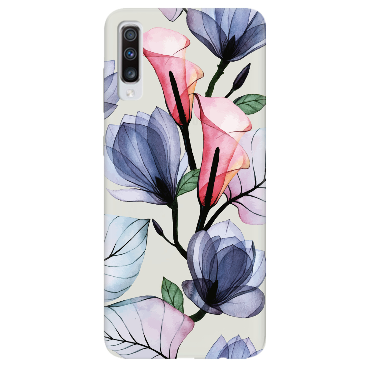 Чохол для Samsung Galaxy A70 напівпрозорий матовий soft touch Tropical flowers - фото 1 - Чохли для телефонів