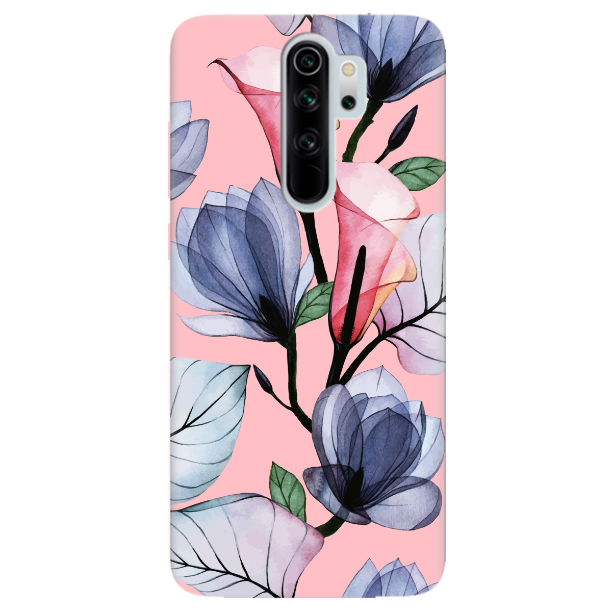 Чохол для Xiaomi Redmi Note 8 Pro ніжно-рожевий матовий soft touch Tropical flowers - фото 1 - Чохли для телефонів