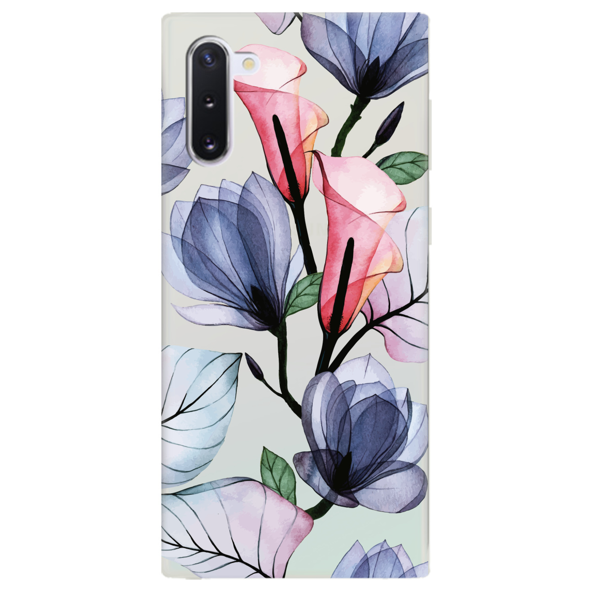 Чехол для Samsung Galaxy Note 10 полупрозрачный матовый soft touch Tropical flowers - фото 1 - Чехлы для телефонов