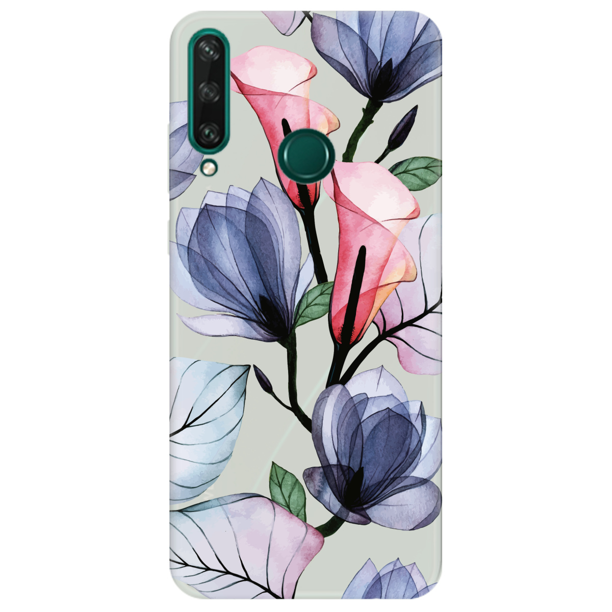 Чехол для Huawei Y6p полупрозрачный матовый soft touch Tropical flowers - фото 1 - Чехлы для телефонов