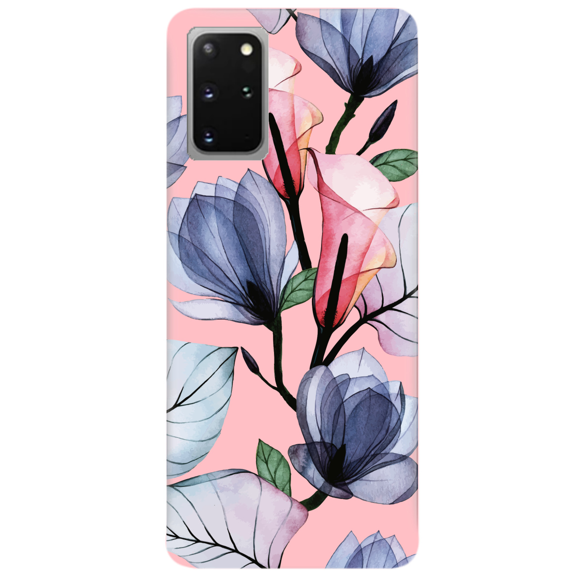 Чехол для Samsung Galaxy S20 Plus нежно-розовый матовый soft touch Tropical flowers - фото 1 - Чехлы для телефонов