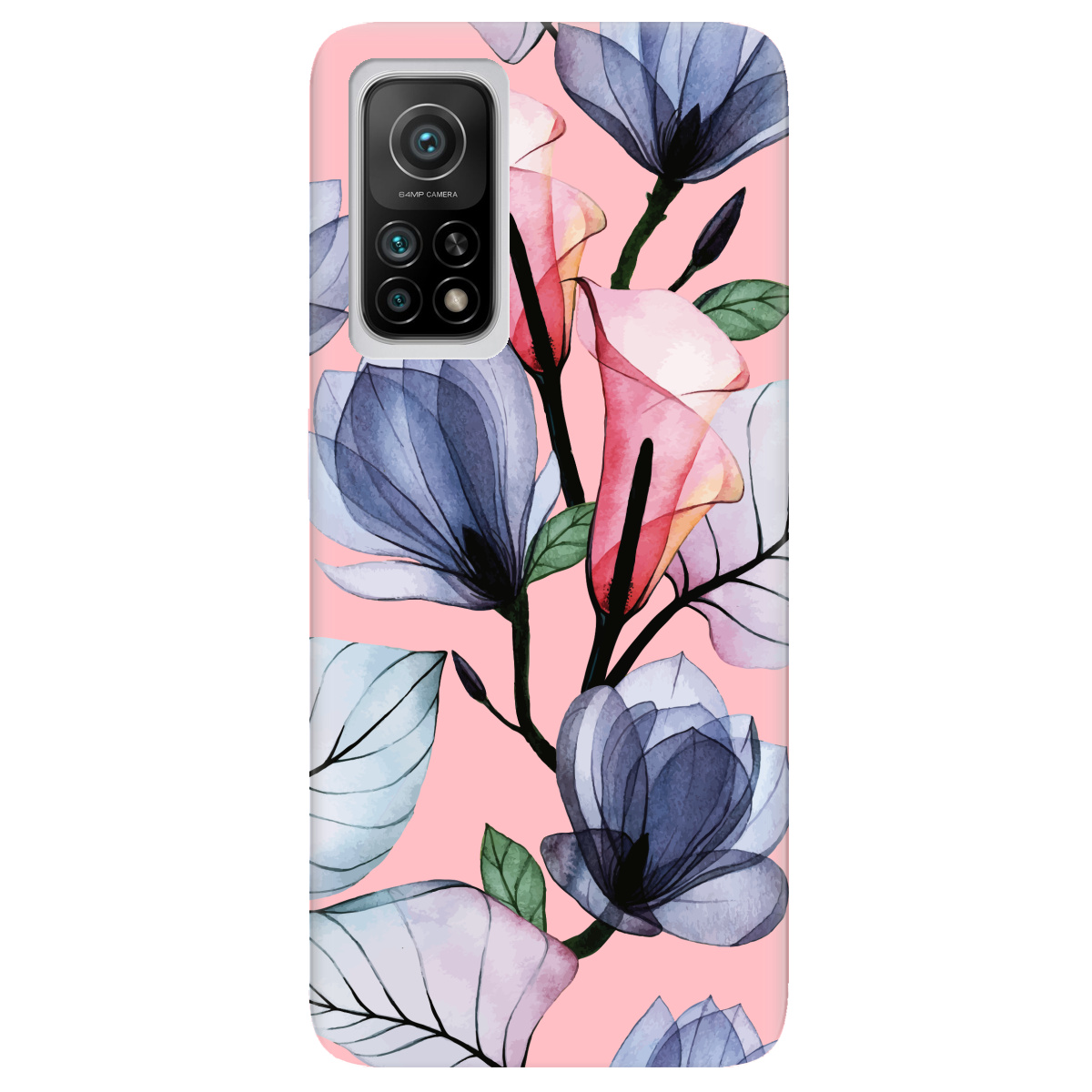 Чехол для Xiaomi Mi 10T/ Mi 10T Pro нежно-розовый матовый soft touch Tropical flowers - фото 1 - Чехлы для телефонов