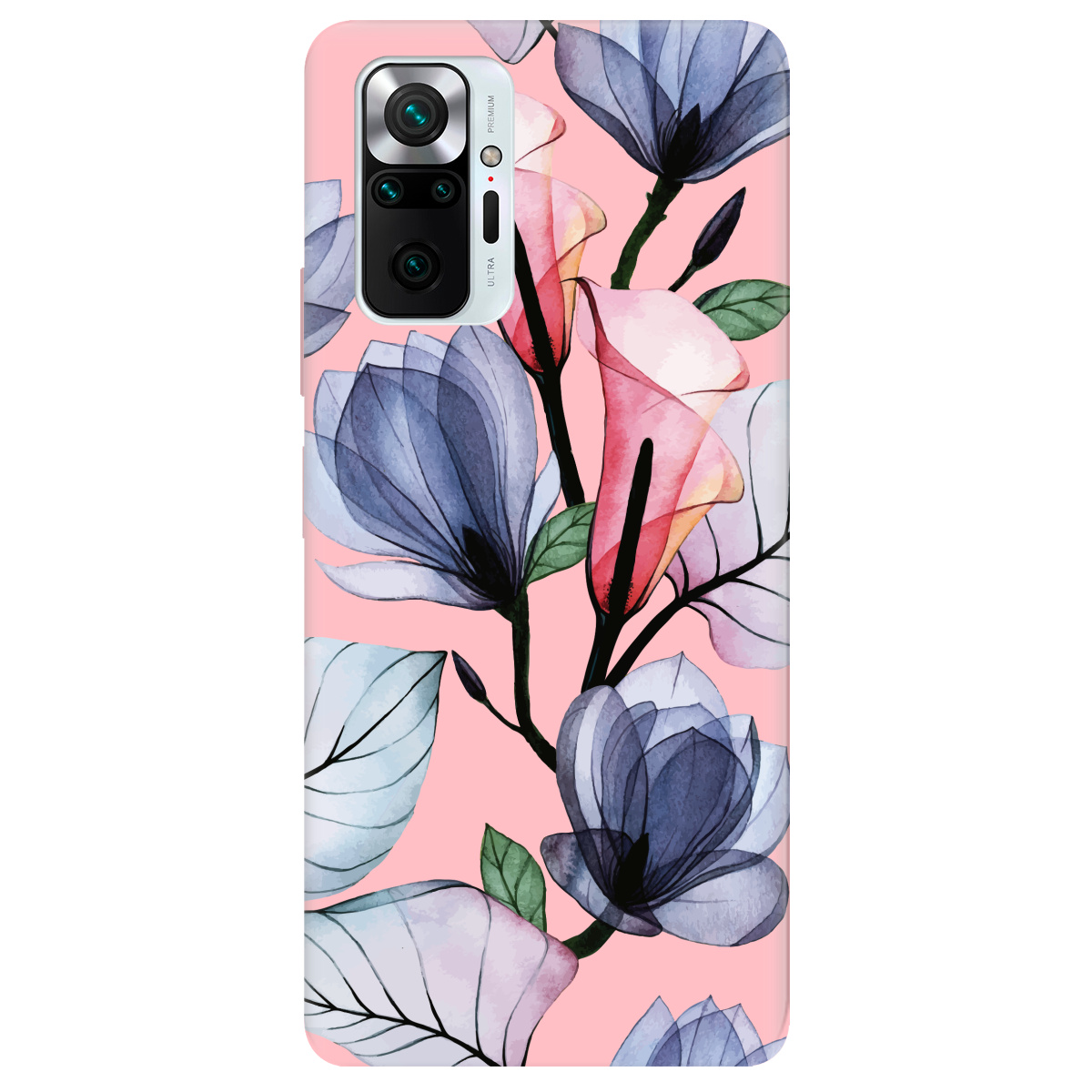 Чехол для Xiaomi Redmi Note 10 Pro нежно-розовый матовый soft touch Tropical flowers - фото 1 - Чехлы для телефонов