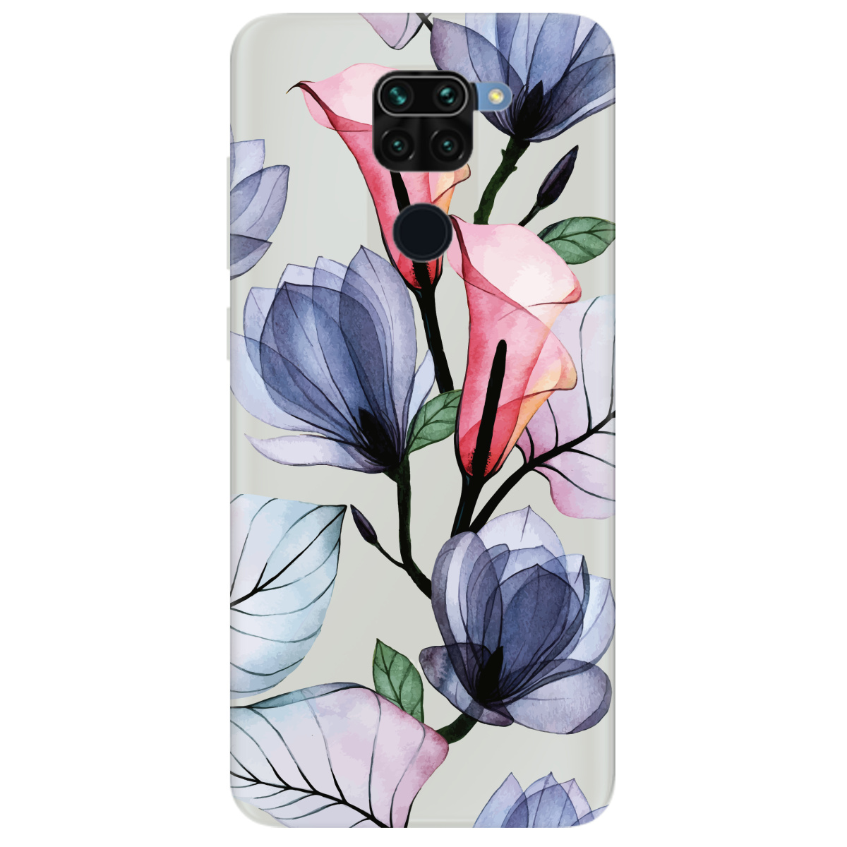 Чехол для Xiaomi Redmi Note 9 полупрозрачный матовый soft touch Tropical flowers - фото 1 Чехол для Xiaomi Redmi Note 9 полупрозрачный матовый soft touch Tropical flowers - фото 1 - Чехлы для телефонов
