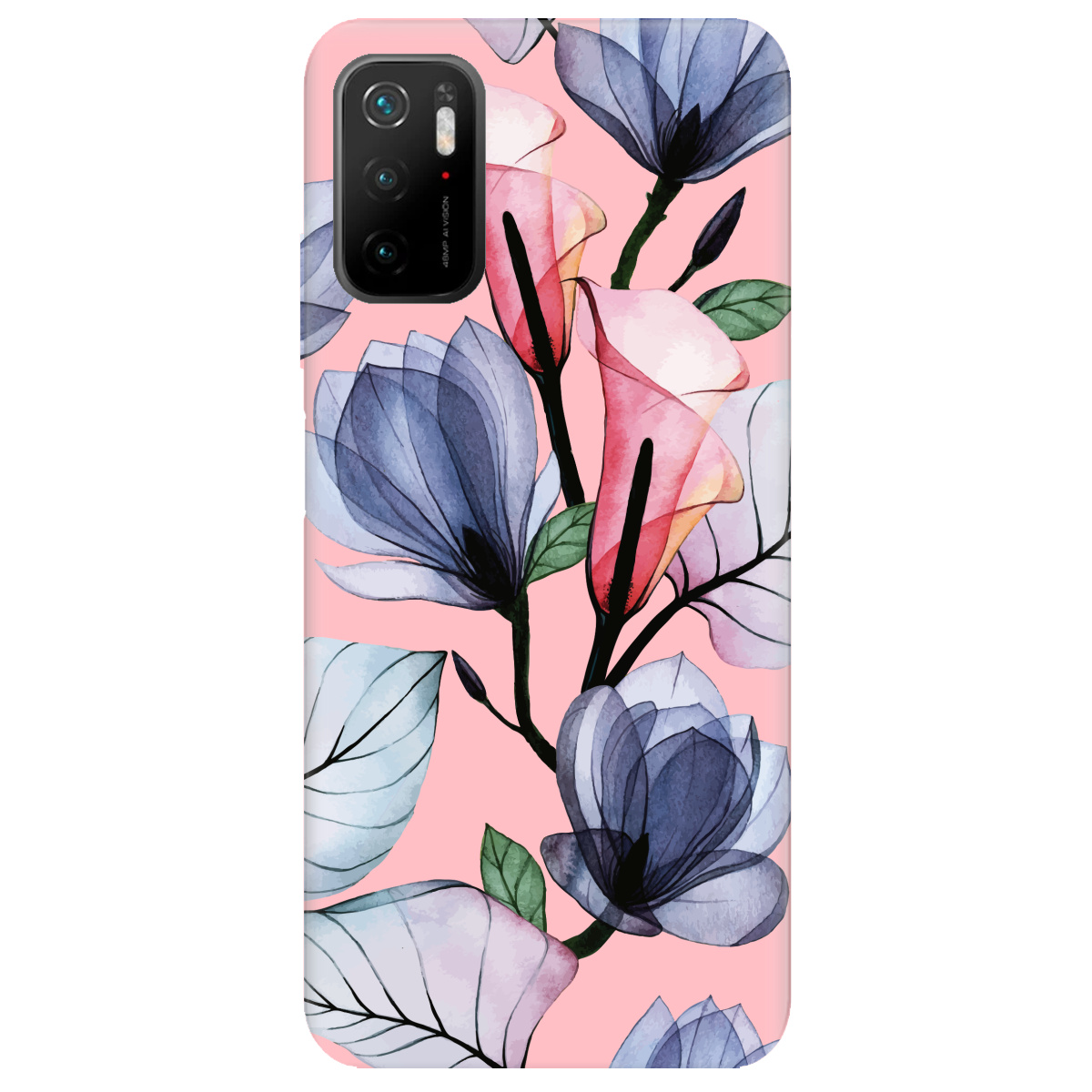 Чехол для Xiaomi Poco M3 Pro нежно-розовый матовый soft touch Tropical flowers - фото 1 - Чехлы для телефонов