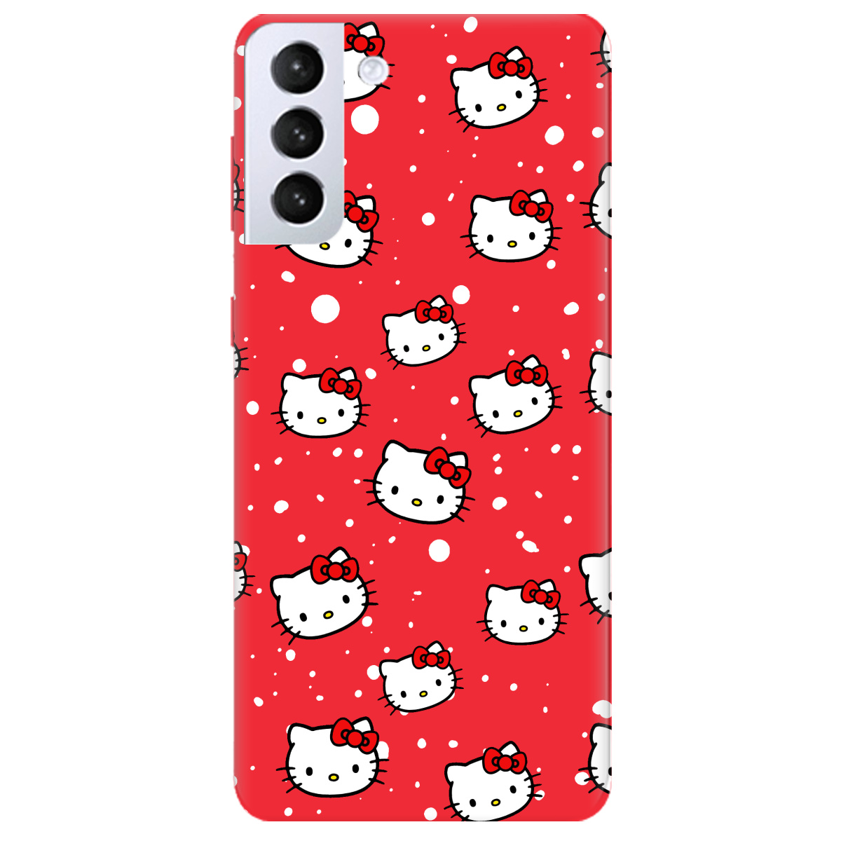 Чехол для Samsung Galaxy S21 ярко-красный матовый soft touch Hello Kitty - фото 1 - Чехлы для телефонов