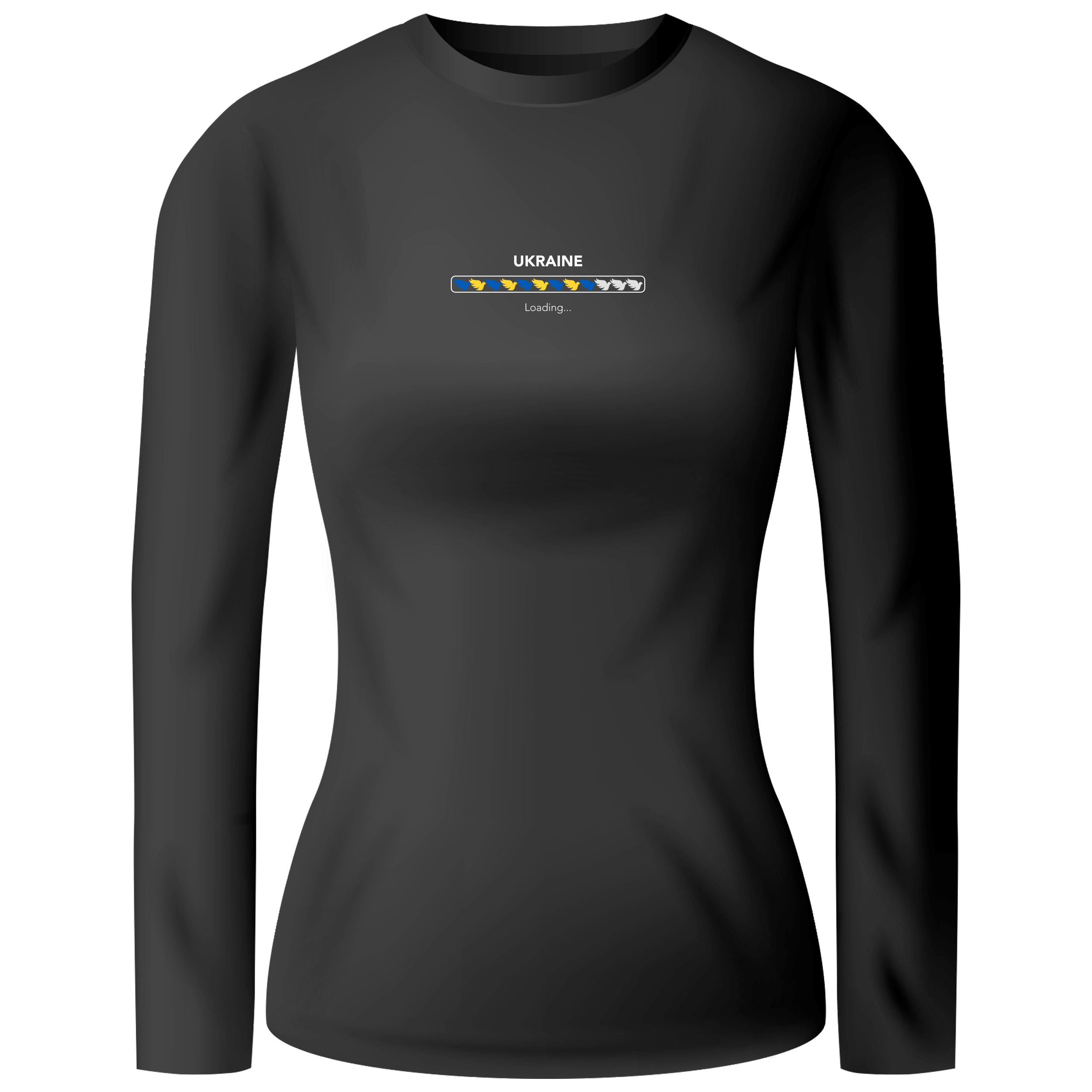 Лонгслив женский чёрный хлопок/эластан Peace for Ukraine loading S - фото 1 - Лонгсливы