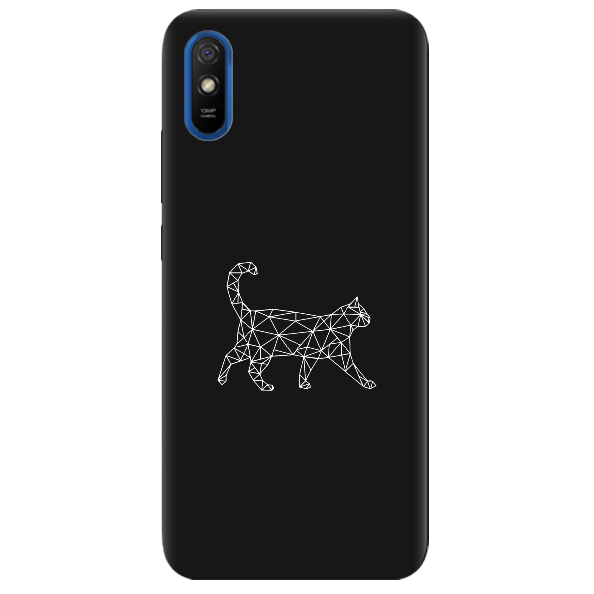Чехол для Xiaomi Redmi 9A черный матовый soft touch White cat - фото 1 - Чехлы для телефонов