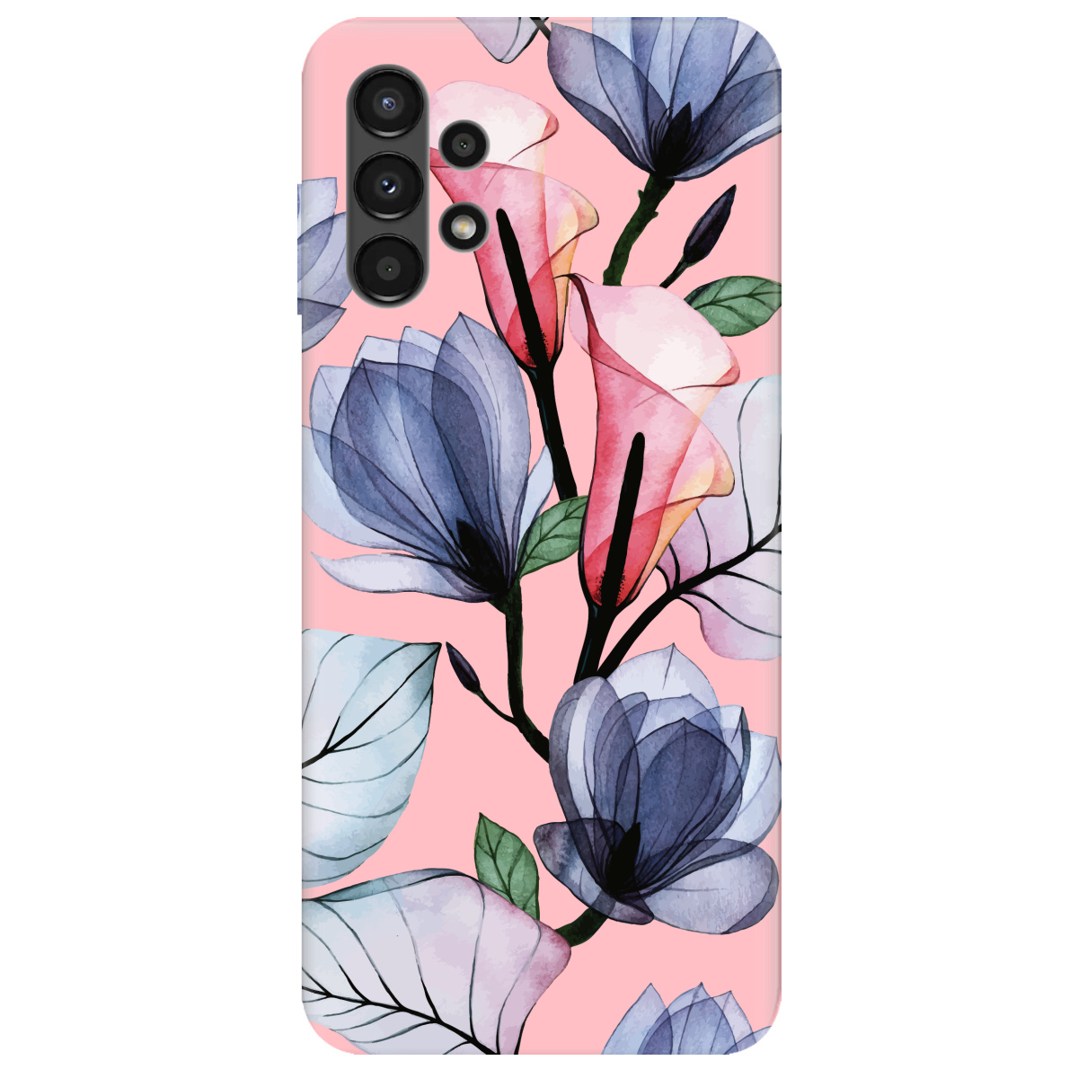 Чехол для Samsung Galaxy A13 4G нежно-розовый матовый soft touch Tropical flowers - фото 1 - Чехлы для телефонов