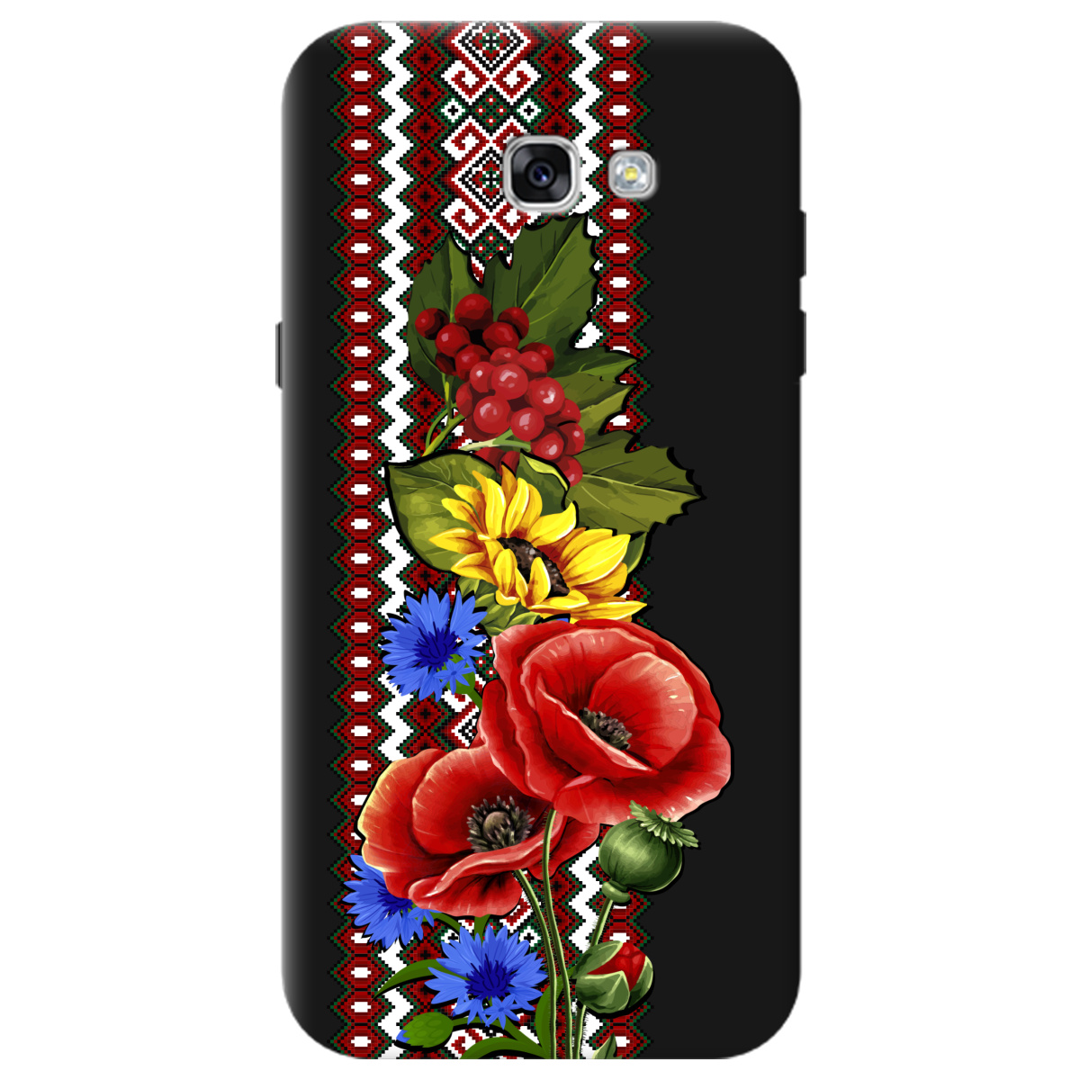 Чехол для Samsung Galaxy A7 2017 черный матовый soft touch Ukraine ornament - фото 1 - Чехлы для телефонов