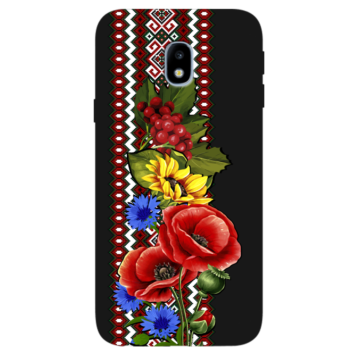 Чехол для Samsung Galaxy J3 2017 черный матовый soft touch Ukraine ornament - фото 1 - Чехлы для телефонов