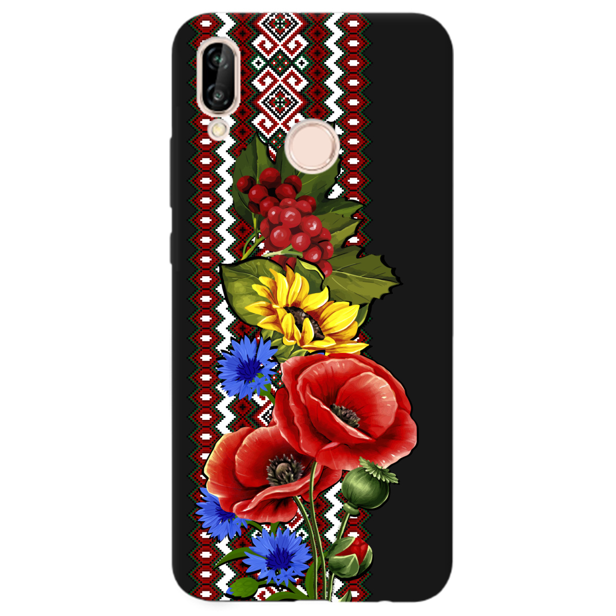 Чохол для Huawei P20 Lite чорний матовий soft touch Ukraine ornament - фото 1 Чохол для Huawei P20 Lite чорний матовий soft touch Ukraine ornament - фото 1 - Чохли для телефонів