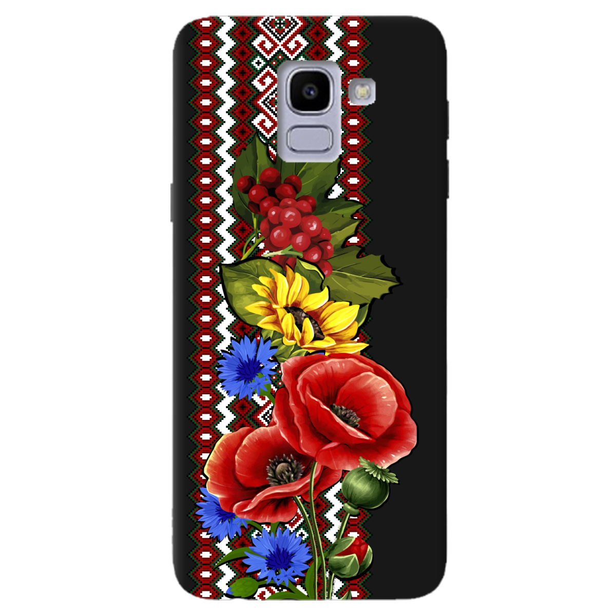 Чехол для Samsung Galaxy J6 2018 черный матовый soft touch Ukraine ornament - фото 1 Чехол для Samsung Galaxy J6 2018 черный матовый soft touch Ukraine ornament - фото 1 - Чехлы для телефонов