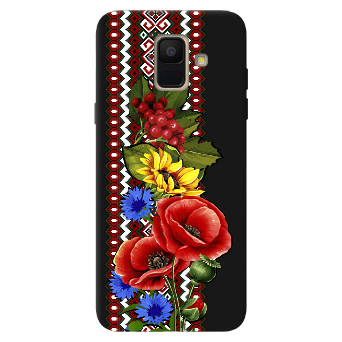 Чохол для Samsung Galaxy A6 2018 чорний матовий soft touch Ukraine ornament - фото 1 Чохол для Samsung Galaxy A6 2018 чорний матовий soft touch Ukraine ornament - фото 1 - Чохли для телефонів