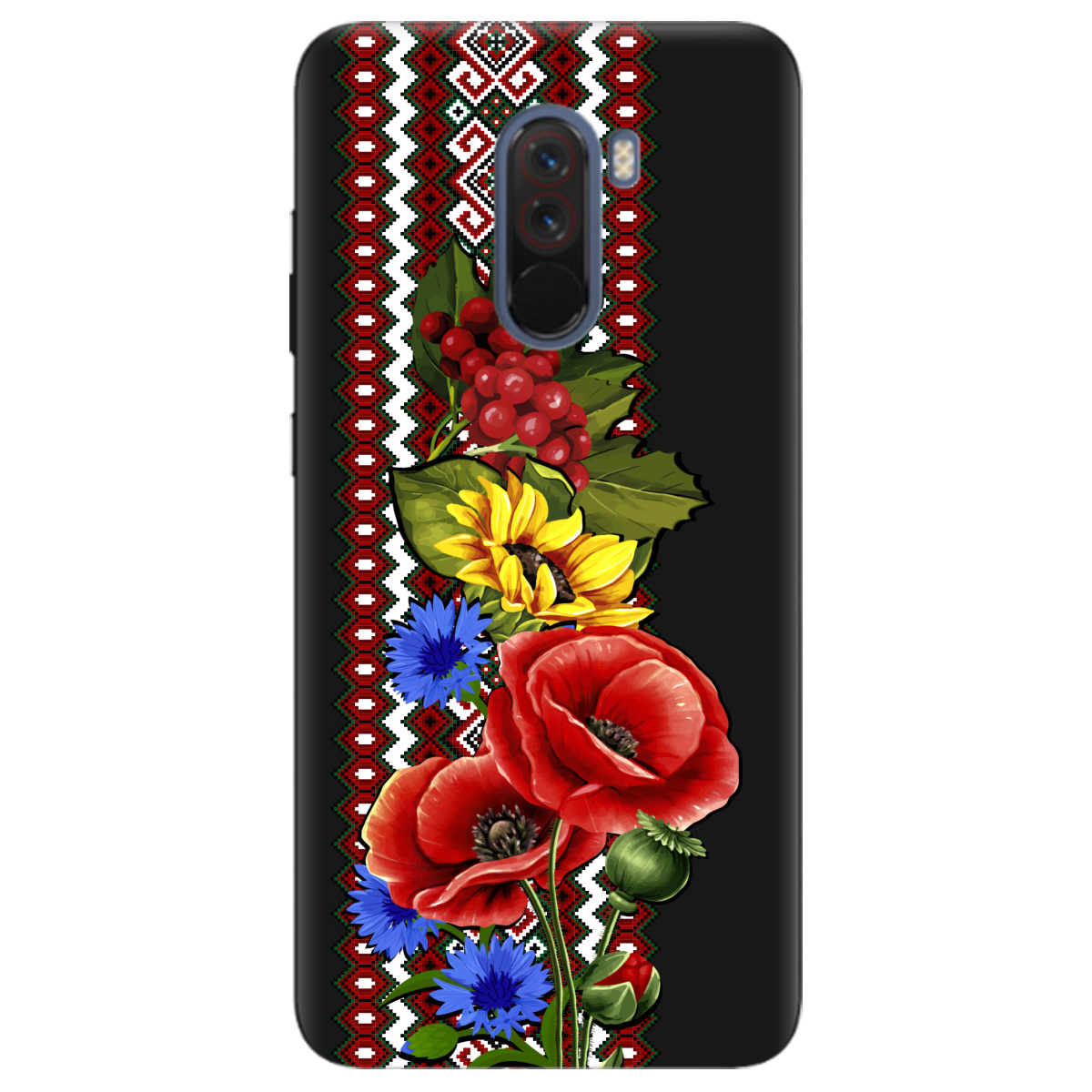 Чохол для Xiaomi Pocophone F1 чорний матовий soft touch Ukraine ornament - фото 1 - Чохли для телефонів