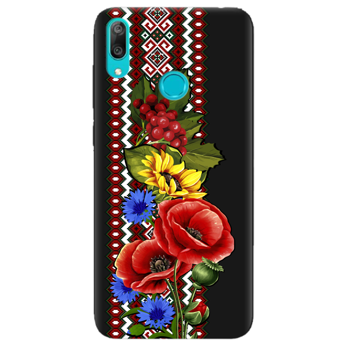 Чохол для Huawei Y7 2019 чорний матовий soft touch Ukraine ornament - фото 1 - Чохли для телефонів