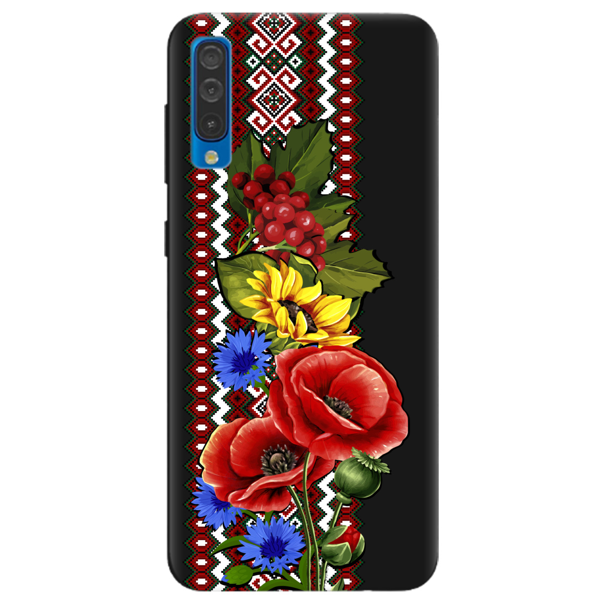 Чехол для Samsung Galaxy A50 черный матовый soft touch Ukraine ornament - фото 1 - Чехлы для телефонов