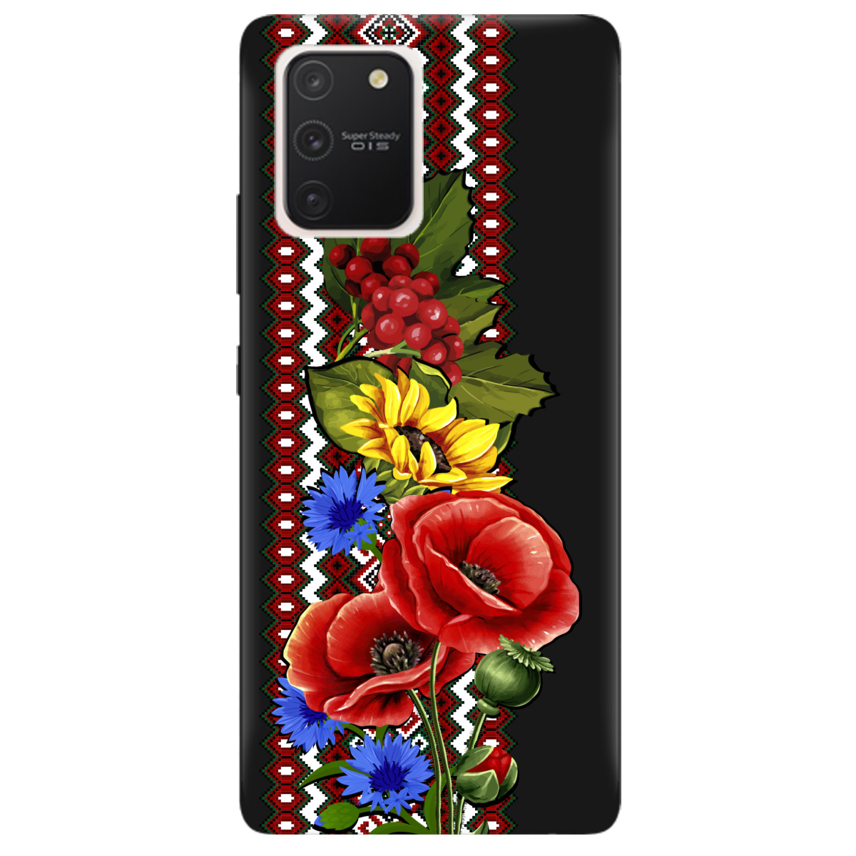 Чехол для Samsung Galaxy S10 Lite черный матовый soft touch Ukraine ornament - фото 1 - Чехлы для телефонов
