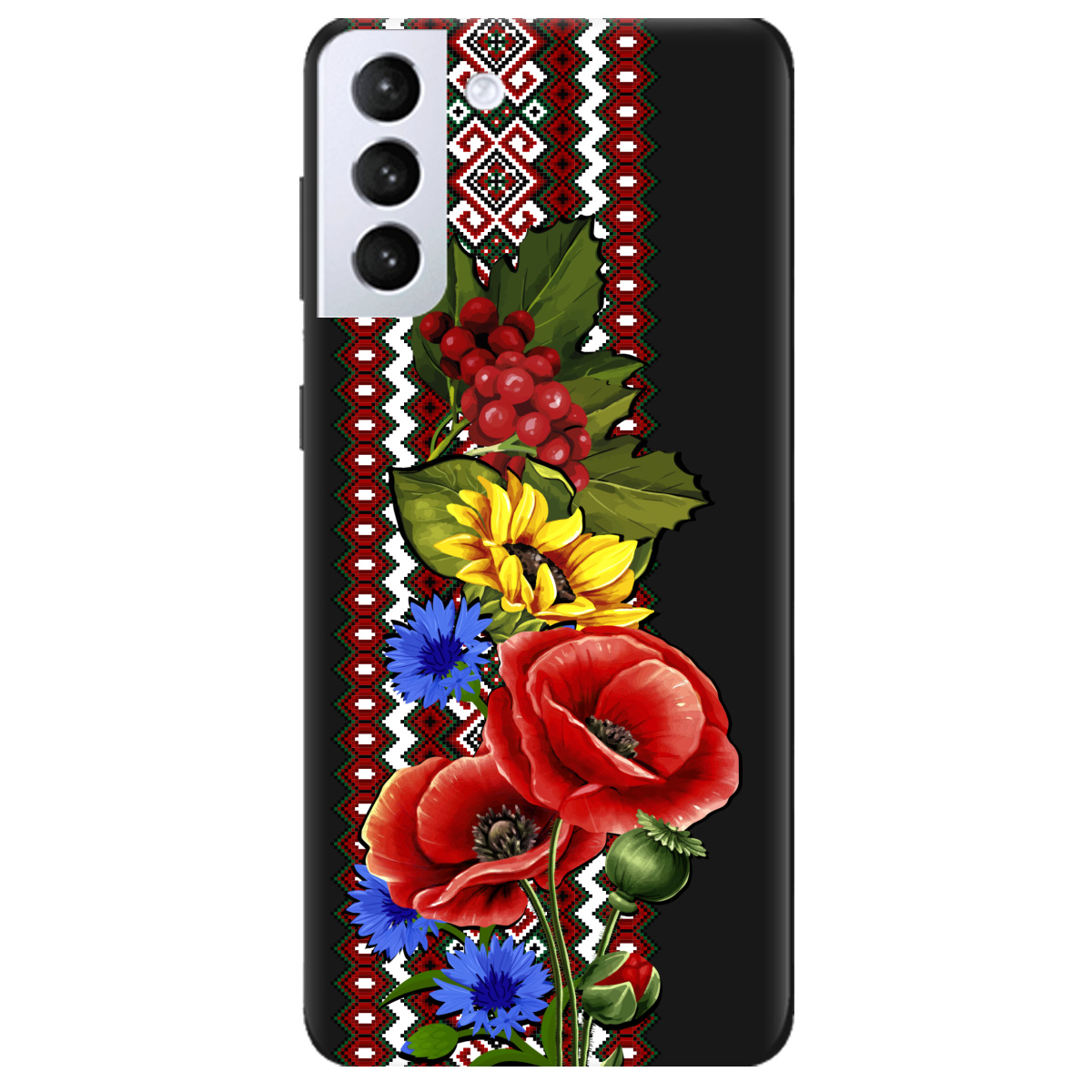 Чохол для Samsung Galaxy S21 чорний матовий soft touch Ukraine ornament - фото 1 - Чохли для телефонів