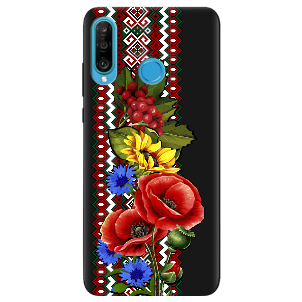 Чохол для Huawei P30 Lite чорний матовий soft touch Ukraine ornament - фото 1 - Чохли для телефонів