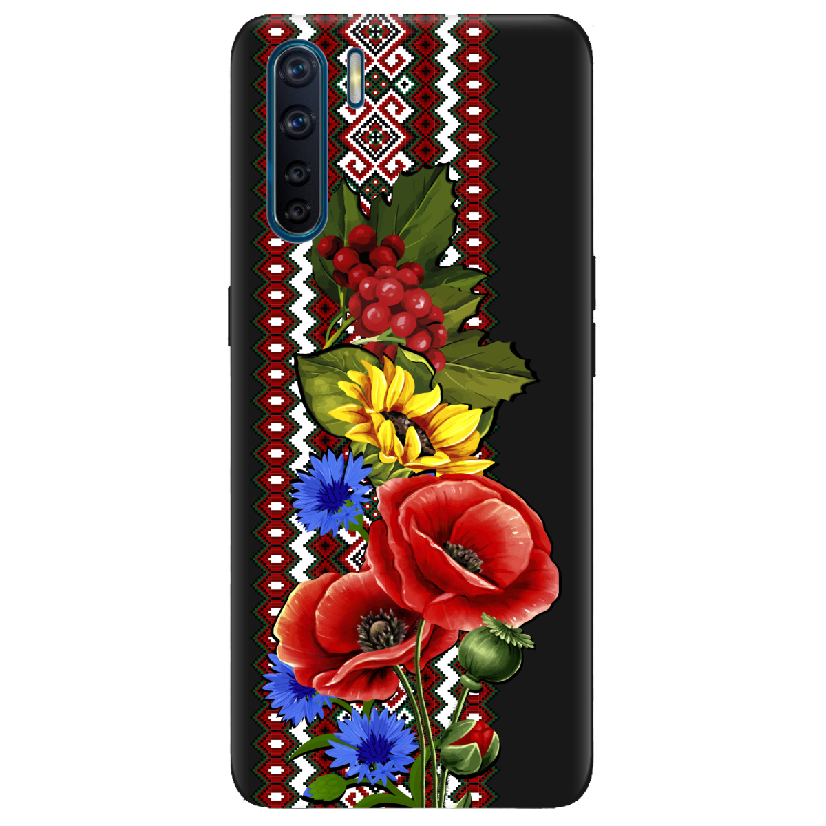 Чехол для Oppo A91 черный матовый soft touch Ukraine ornament - фото 1 - Чехлы для телефонов
