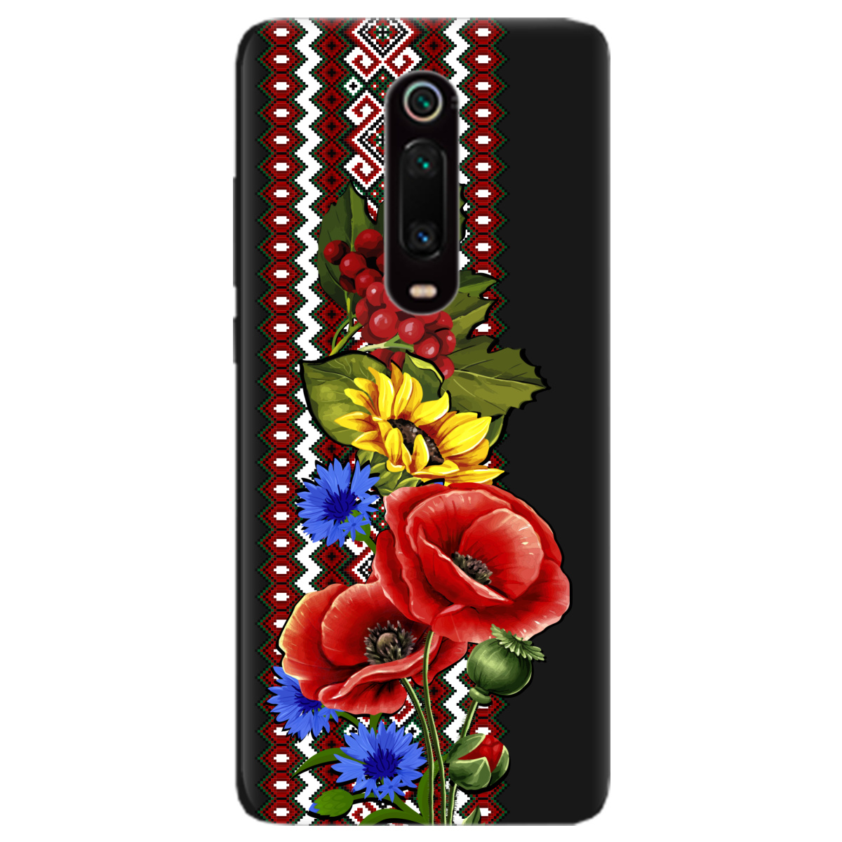 Чехол для Xiaomi Mi 9T Pro черный матовый soft touch Ukraine ornament - фото 1 - Чехлы для телефонов