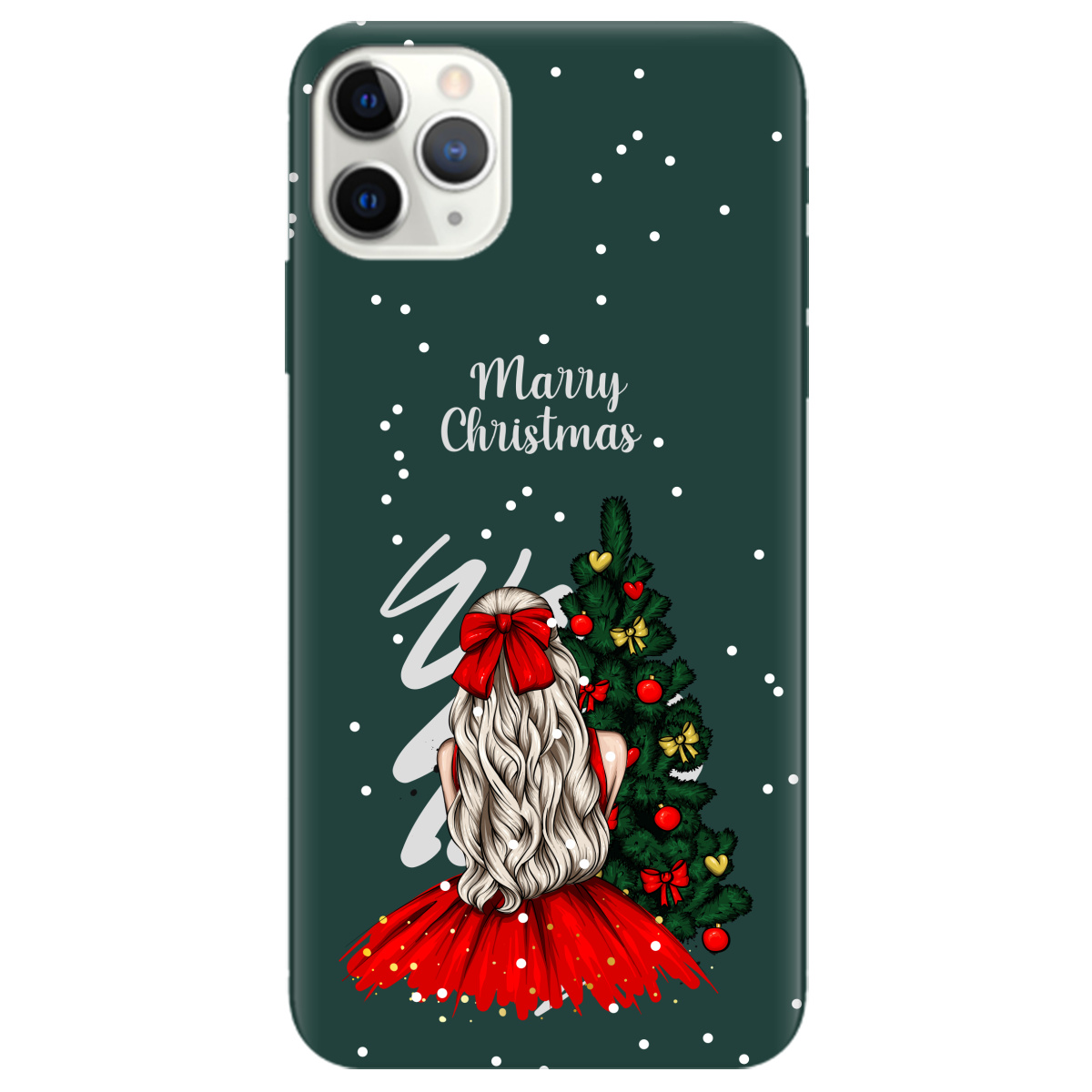 Чехол для Apple iPhone 11 Pro Max темно-зеленый матовый soft touch Beautiful christmas - фото 1 - Чехлы для телефонов
