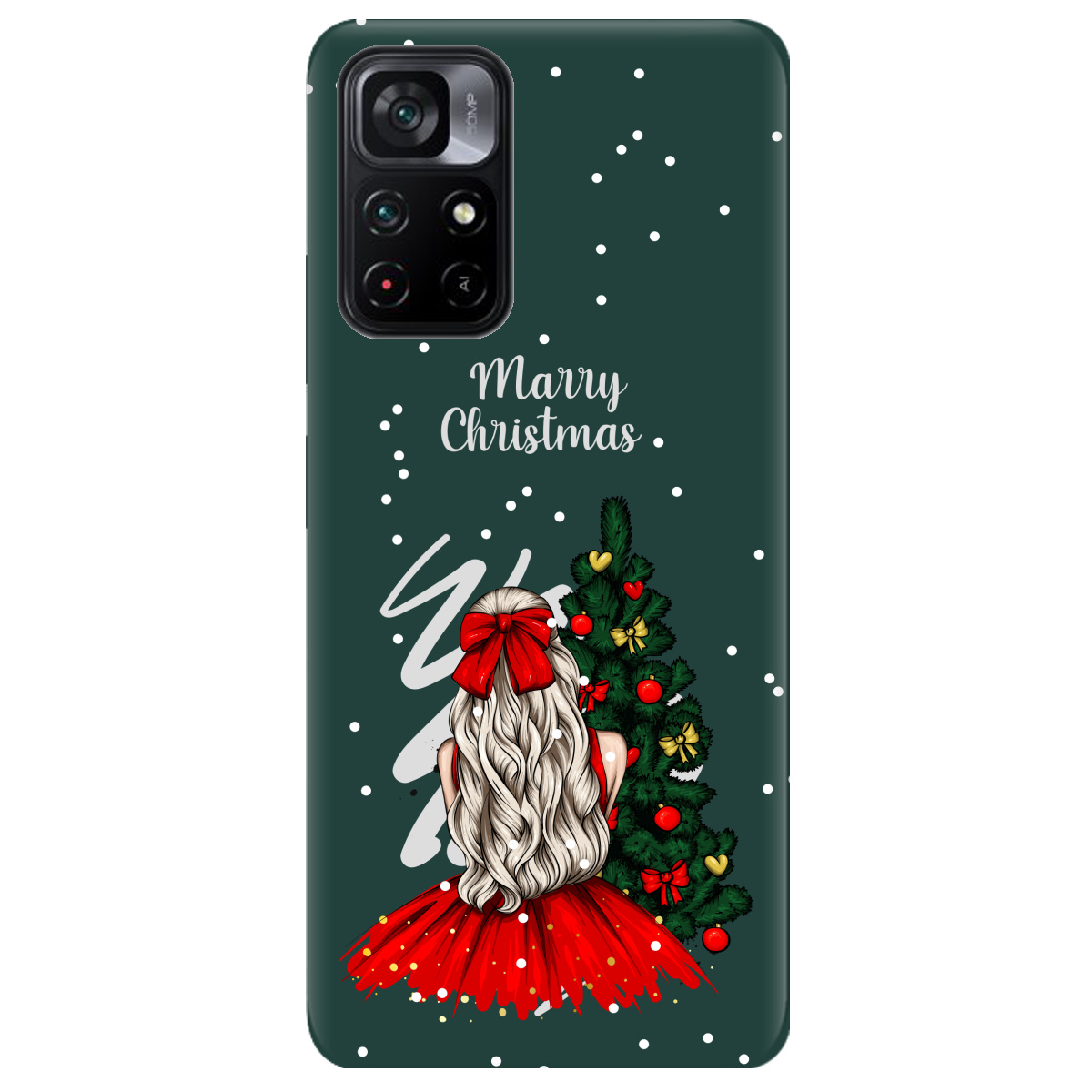 Чехол для Xiaomi Poco M4 Pro 5G темно-зеленый матовый soft touch Beautiful christmas - фото 1 - Чехлы для телефонов