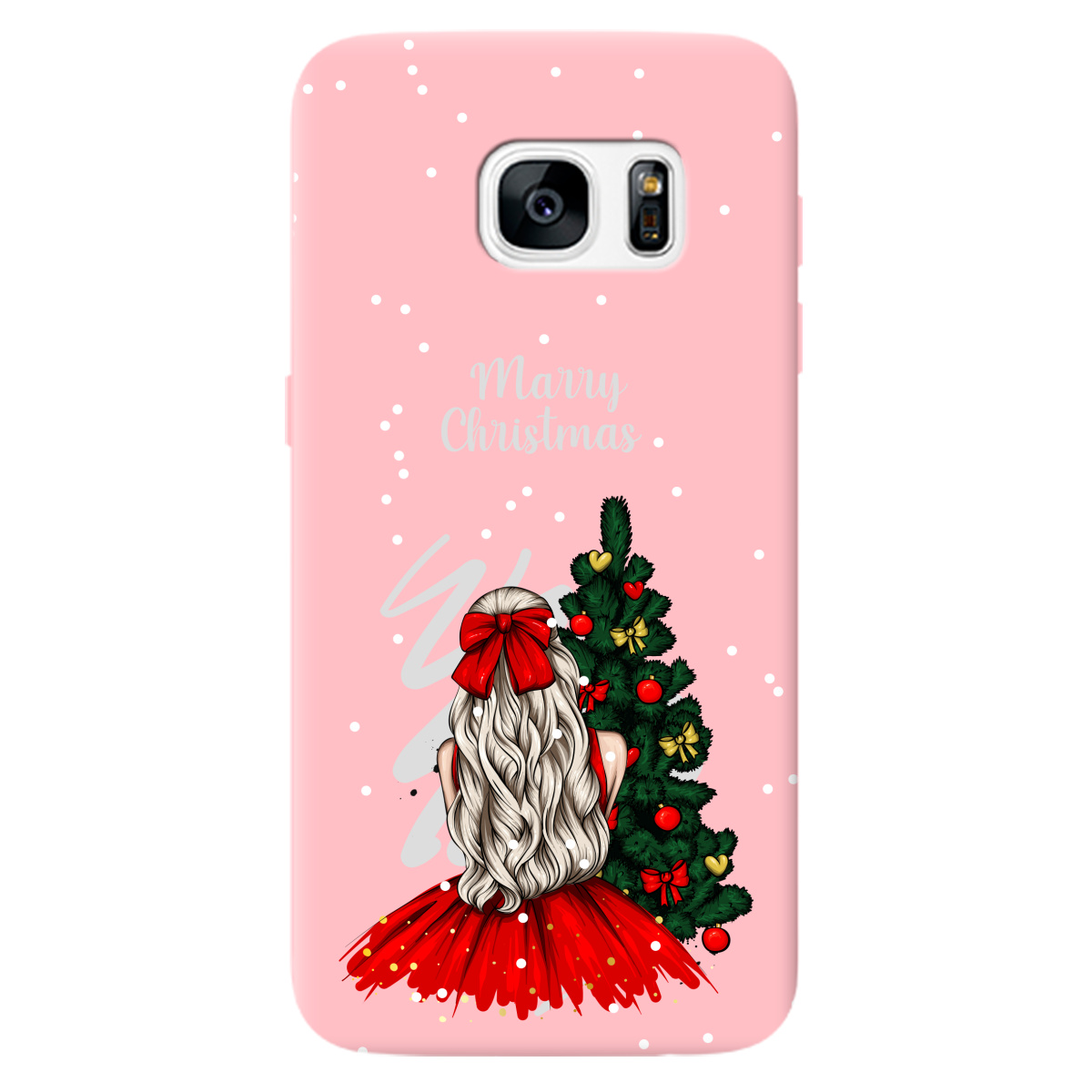 Чехол для Samsung Galaxy S7 нежно-розовый матовый soft touch Beautiful christmas - фото 1 - Чехлы для телефонов